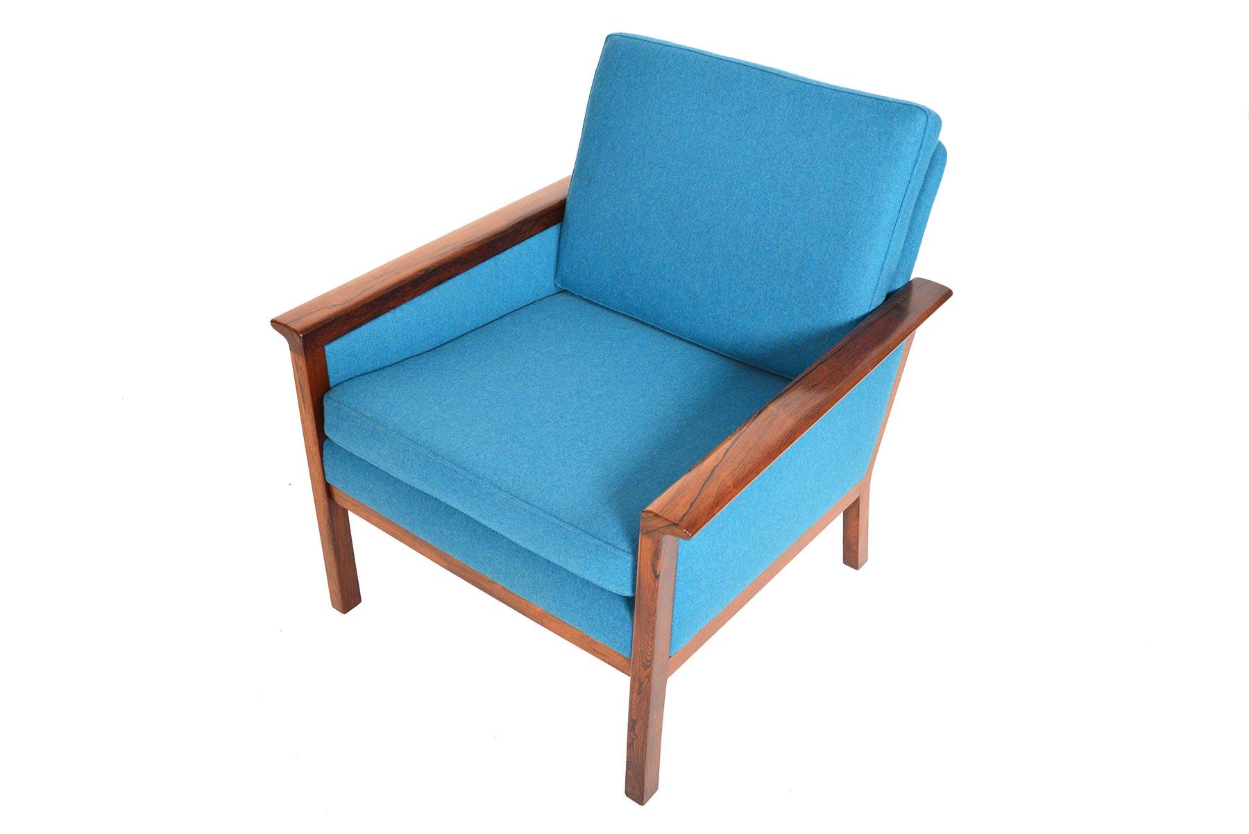 Danish Modern Cerulean Blue Lounge Chair in Brazilian Rosewood 4