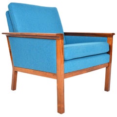 Danish Modern Cerulean Blue Lounge Chair in Brazilian Rosewood