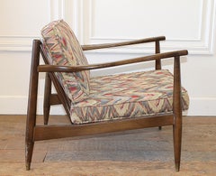 Danish Modern Chair with Flame Stitch Upholstered Cushions