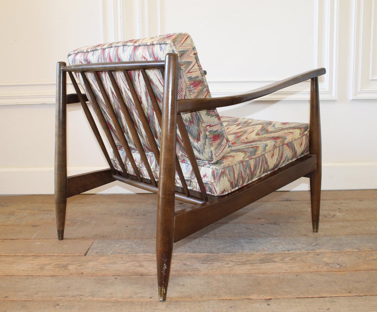 Danish Modern Chair with Flame Stitch Upholstered Cushions For Sale at