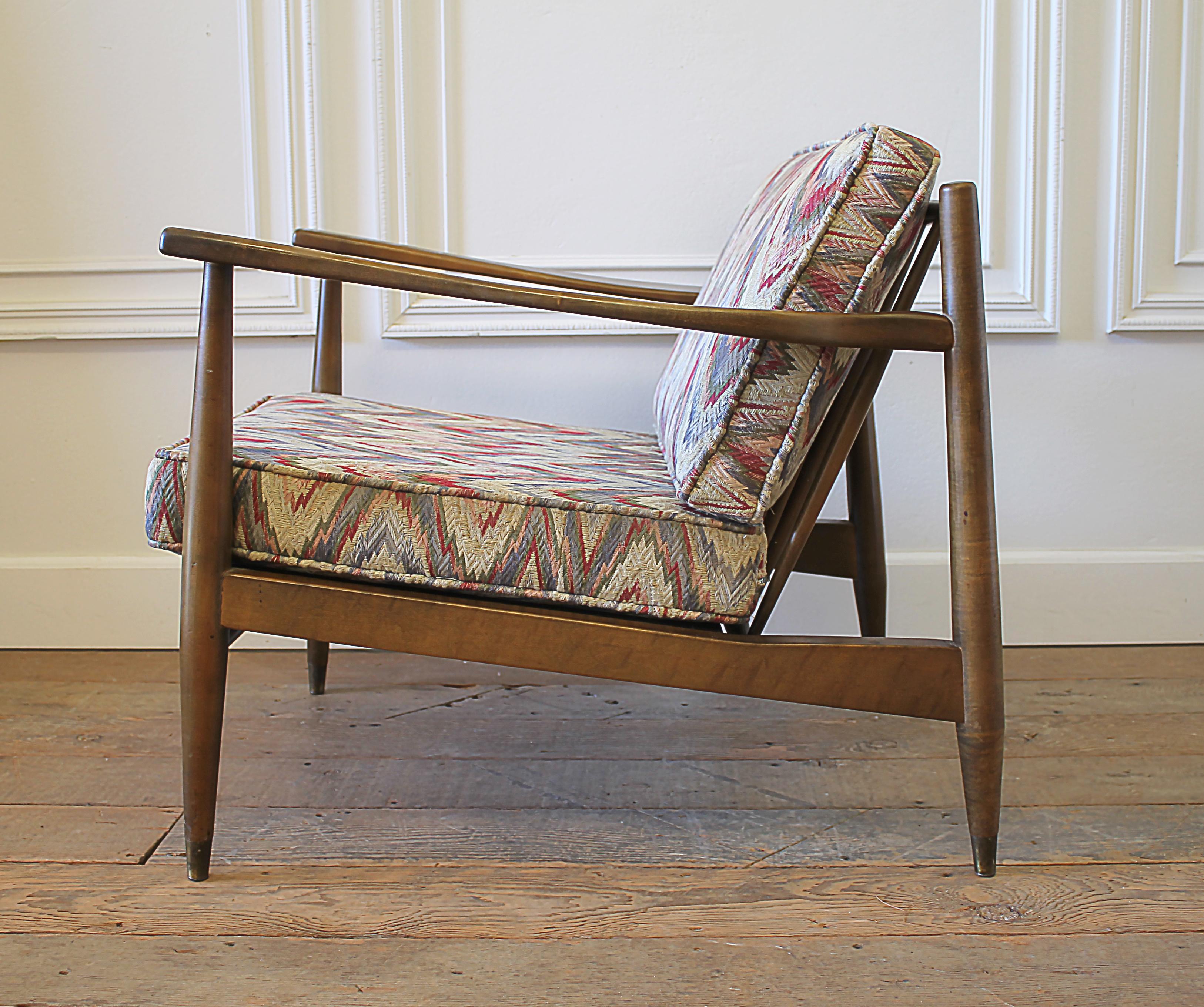 20th Century Danish Modern Chair with Flame Stitch Upholstered Cushions For Sale