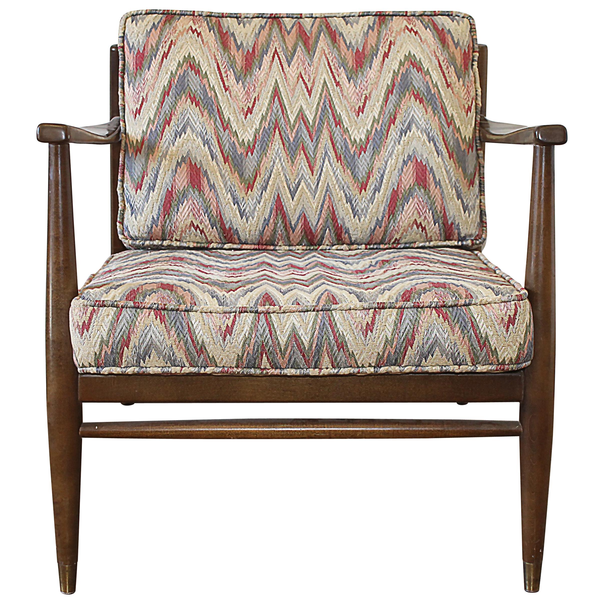 Danish Modern Chair with Flame Stitch Upholstered Cushions For Sale