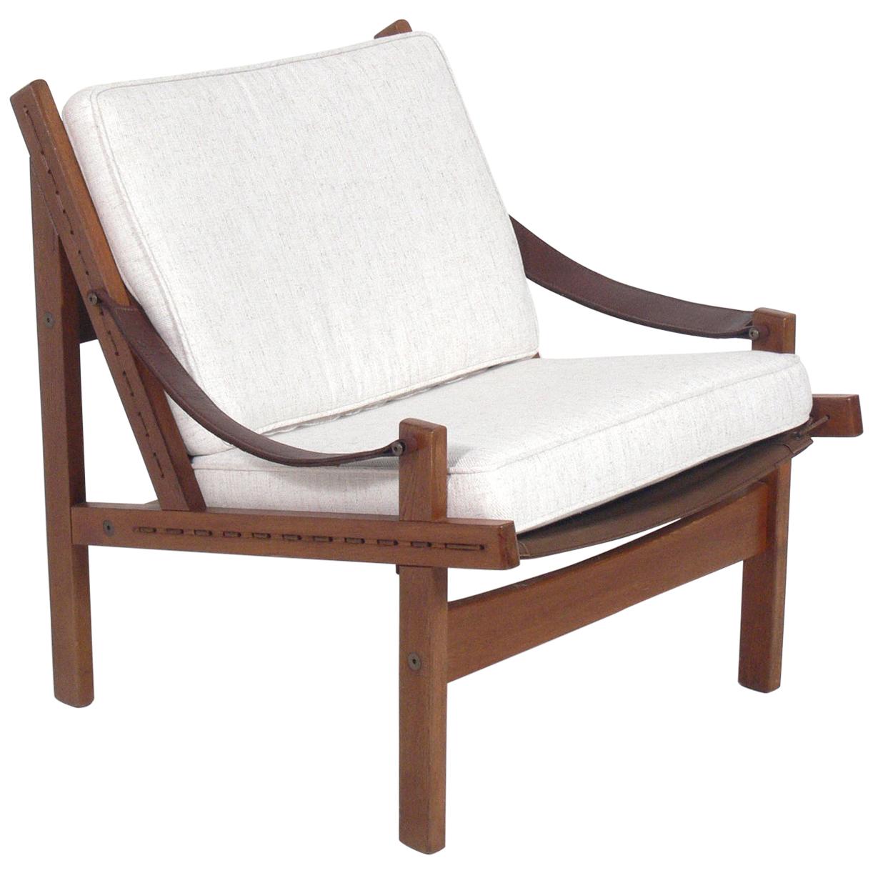 Danish Modern Chair with Leather Strap Arms