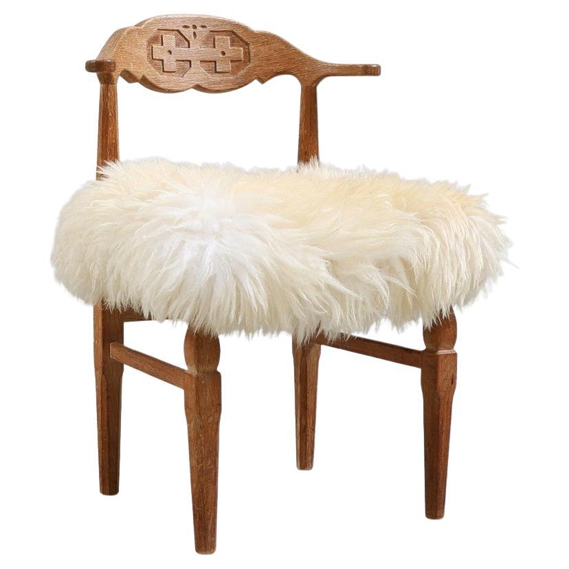 Silla moderna danesa chalet chic roble y piel de oveja, años 60 en venta