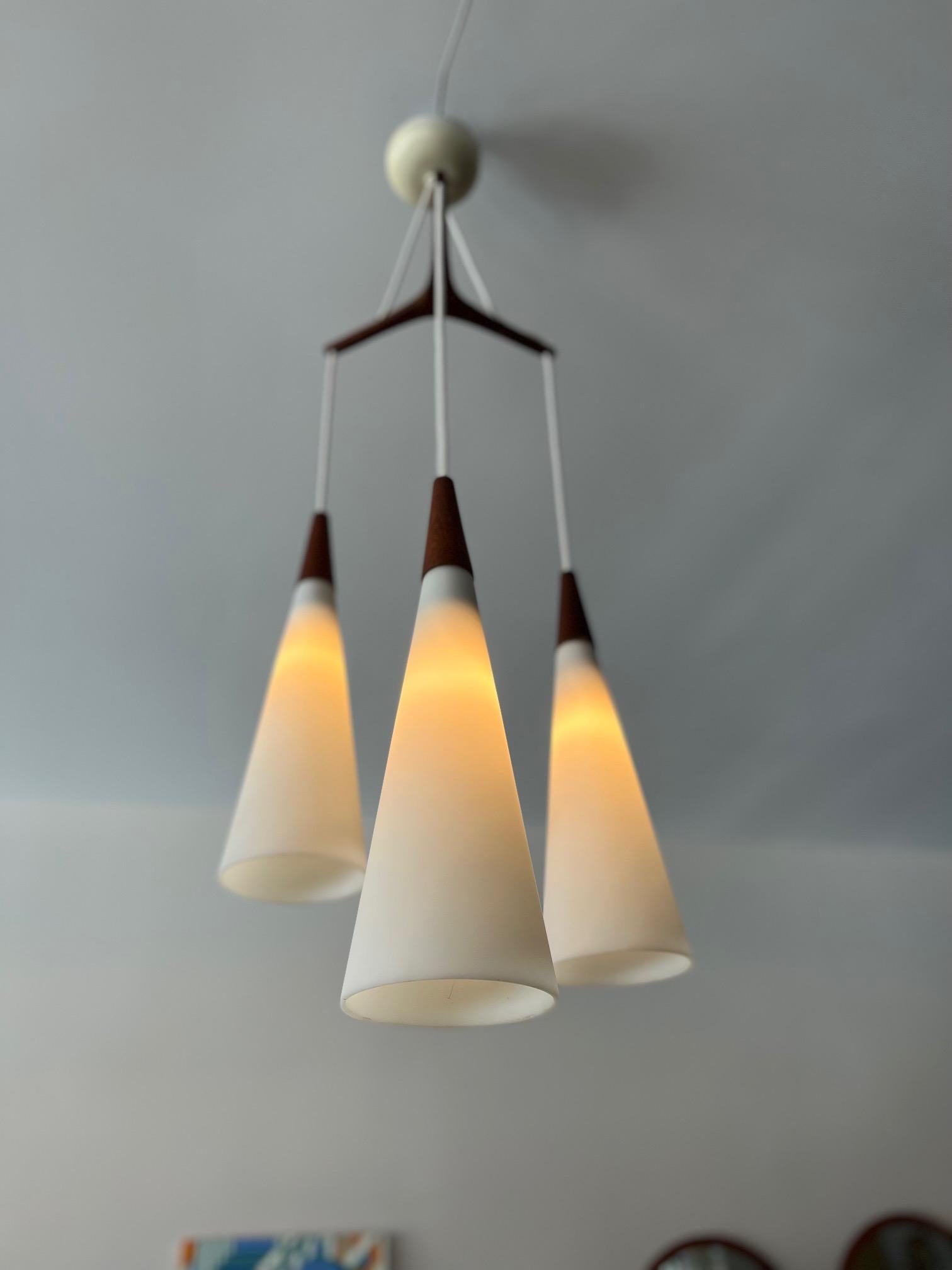 Mid-Century moderno Lampadario moderno danese in teak e vetro opalino in vendita