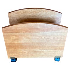 Danish Modern Cherry Record Magazine Rack Holder on Casters by Levenger