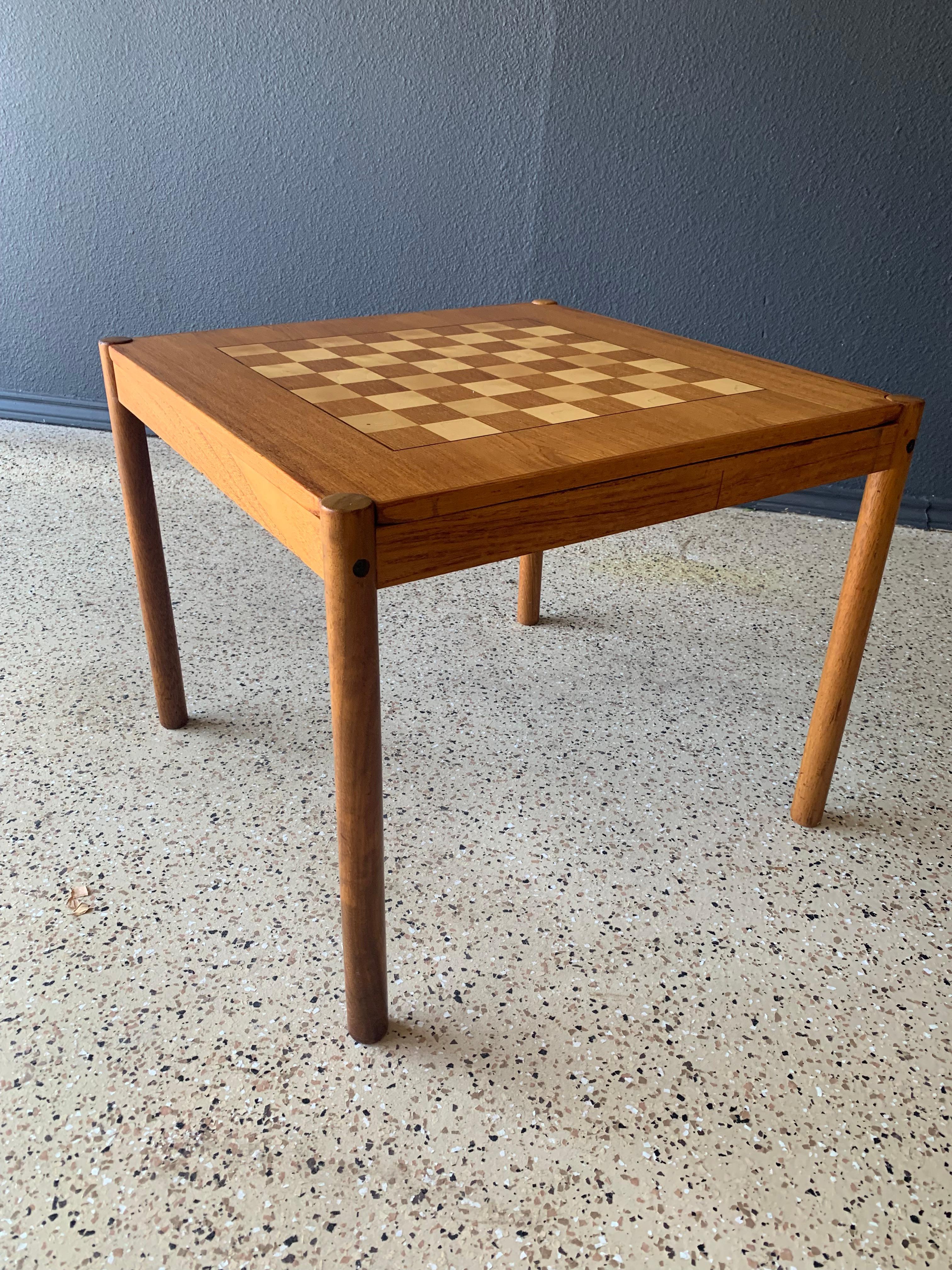 Portable game table that is easy to move anywhere in the house. Manufactured by Georg Petersens shop in Denmark. 
Versatile design lets you play chess or backgammon.