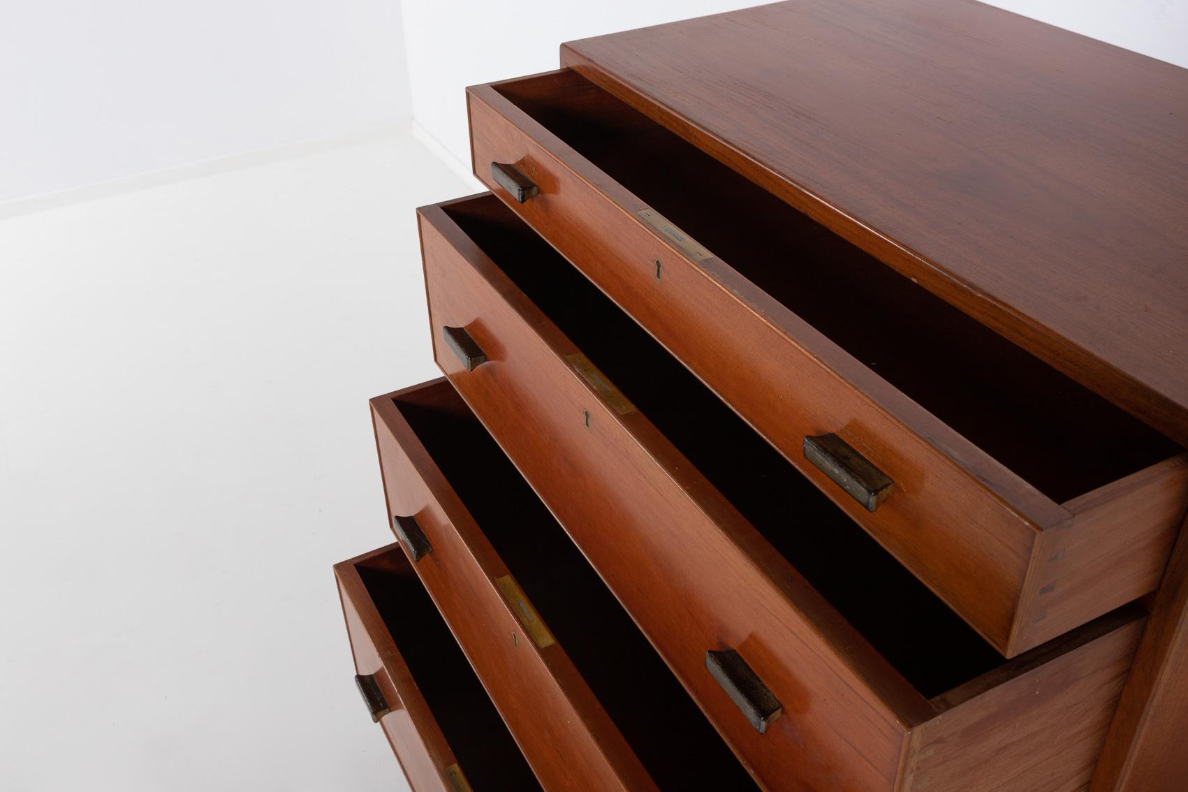Wood Danish Modern chest of drawers from Rud Rasmussen, 1950’s Denmark For Sale