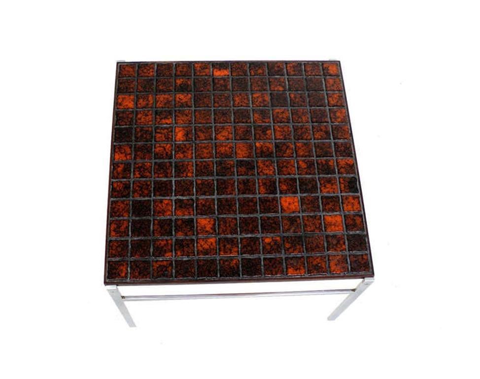 Mid-Century Modern Danish Modern Chrome Base Tile Mosaic Rosewood Top Square Coffee Side Table MINT For Sale