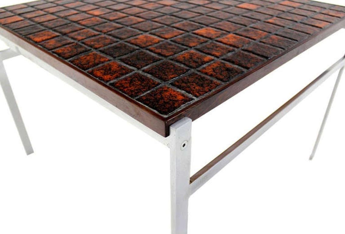 Danish Modern Chrome Base Tile Mosaic Rosewood Top Square Coffee Side Table MINT In Good Condition For Sale In Rockaway, NJ