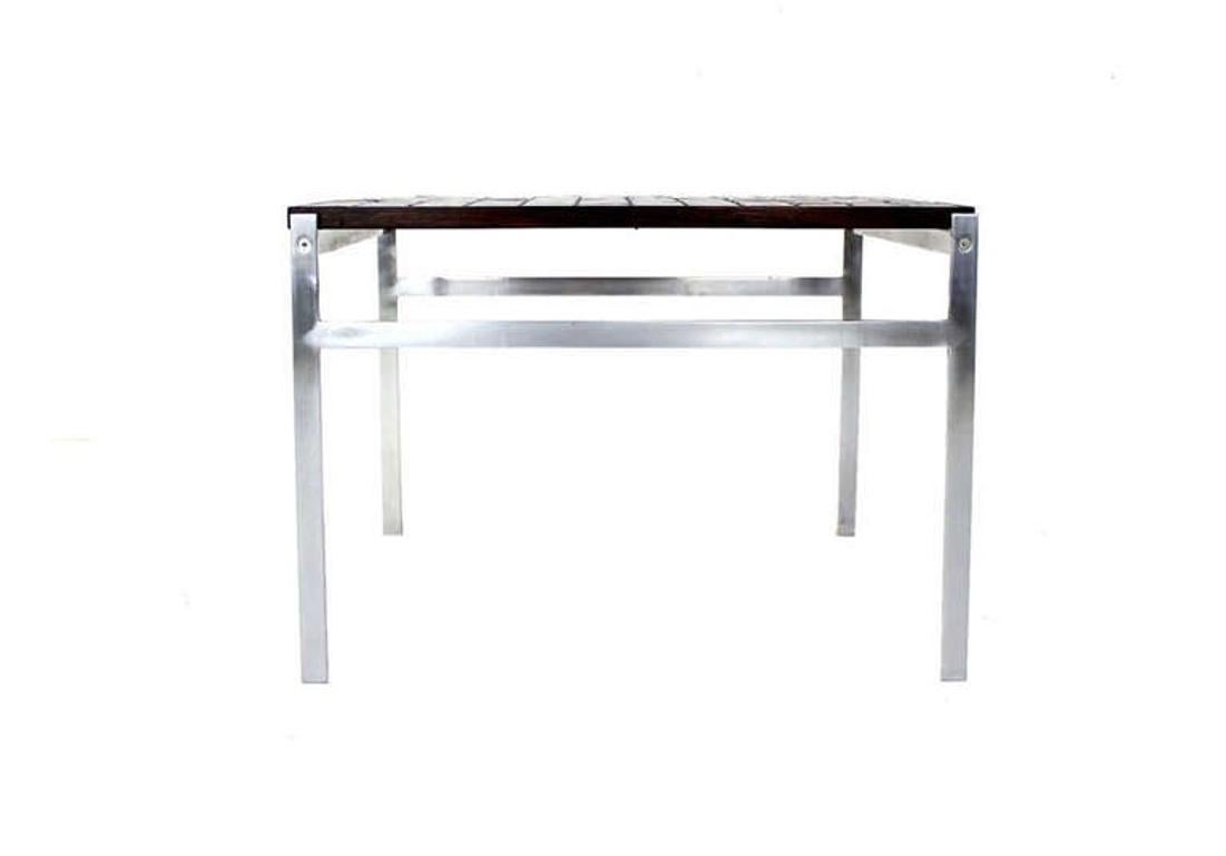 20th Century Danish Modern Chrome Base Tile Mosaic Rosewood Top Square Coffee Side Table MINT For Sale