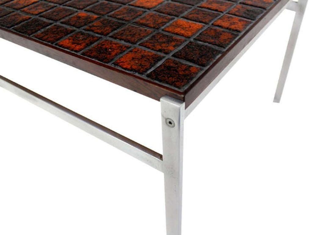 Danish Modern Chrome Base Tile Mosaic Rosewood Top Square Coffee Side Table MINT For Sale 1
