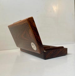 Scatola per sigari moderna danese in legno scuro e argento, anni '60