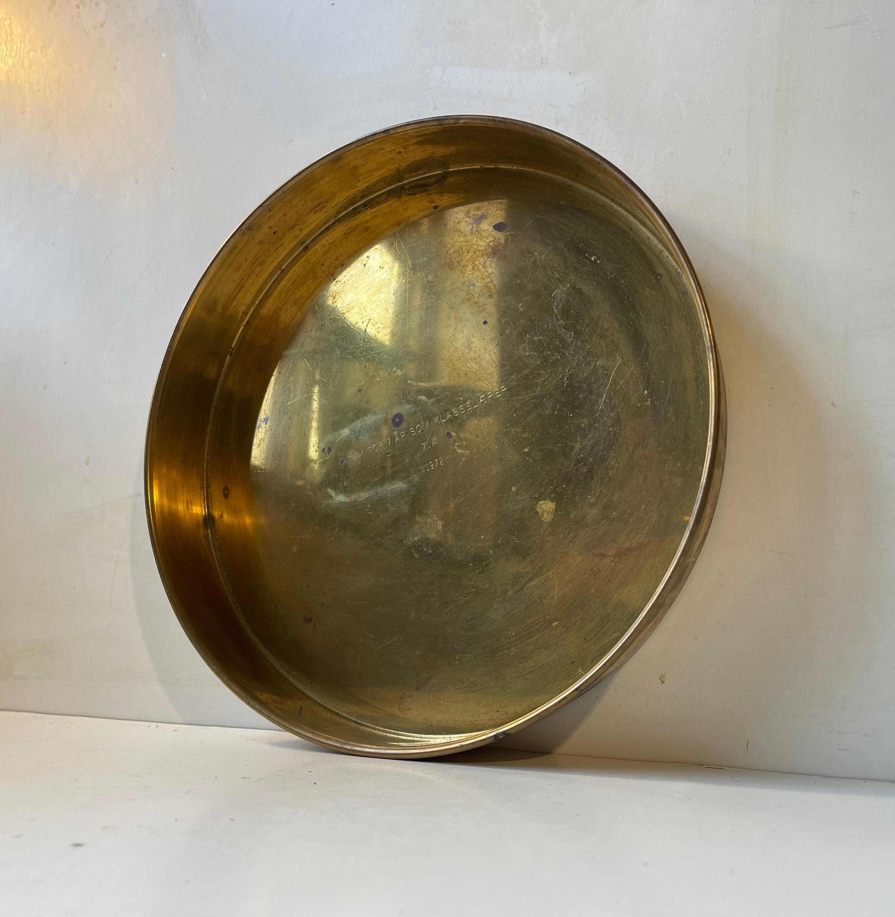 Late 20th Century Danish Modern Circular Brass Serving Tray by Cawa For Sale