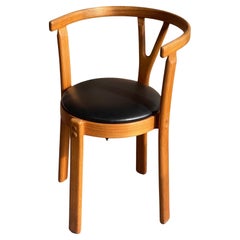 Danish Modern Circular Teak Desk Chair with Black Naugahyde Seat