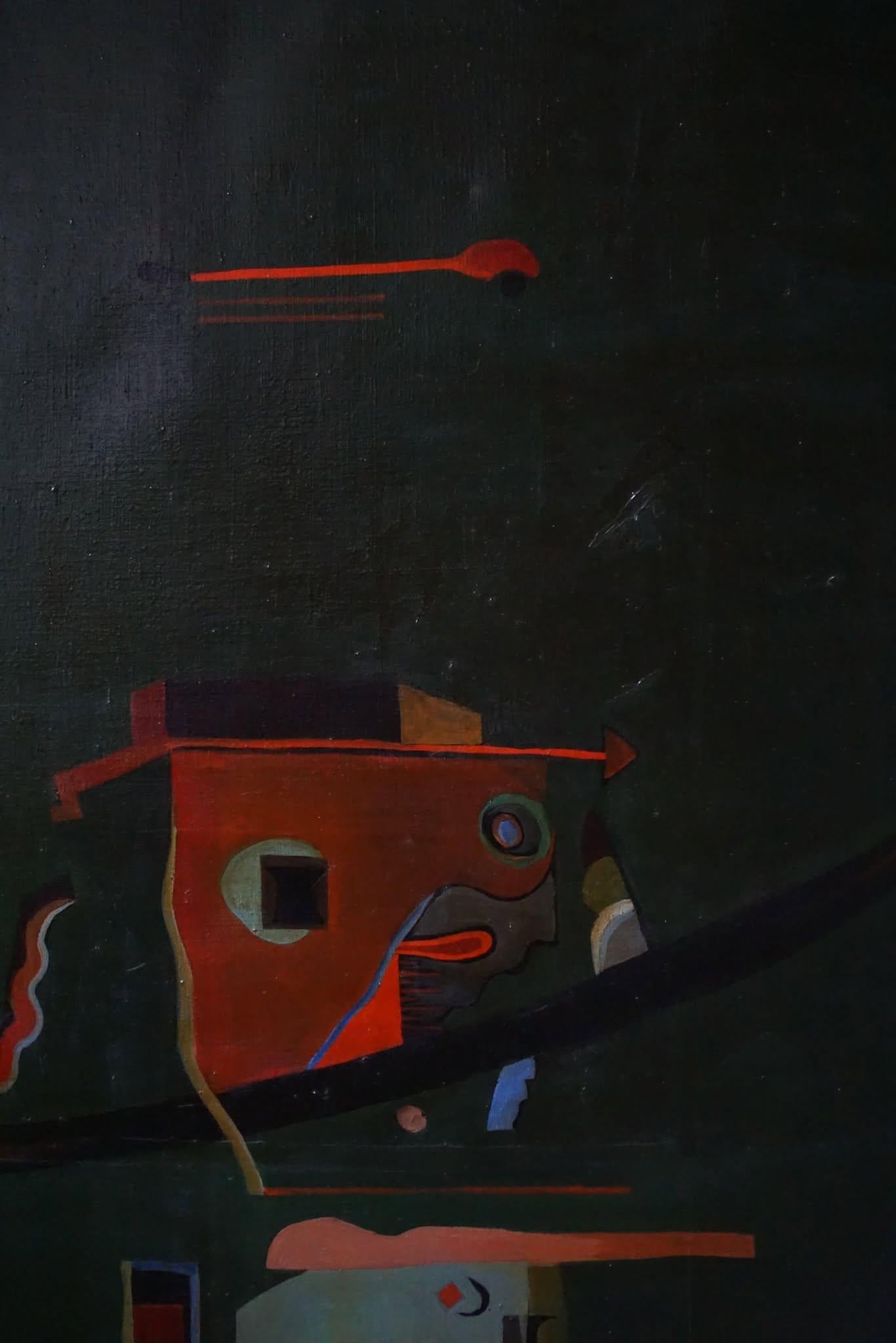 Scandinavo Pittura moderna danese, stile CoBrA, olio su tela di S. Kinleman, 1960 in vendita