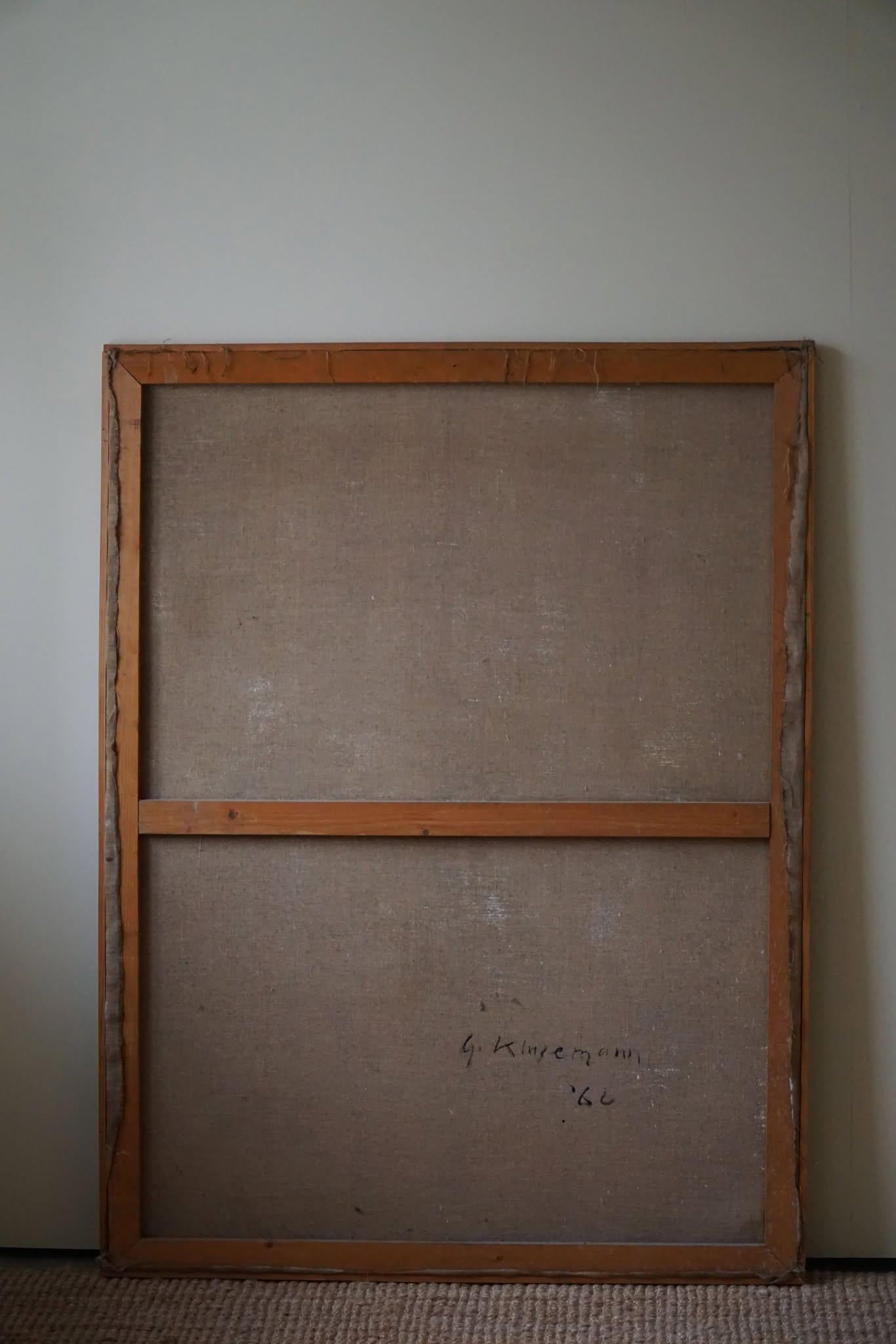 Pittura moderna danese, stile CoBrA, olio su tela di S. Kinleman, 1960 In condizioni buone in vendita a Odense, DK