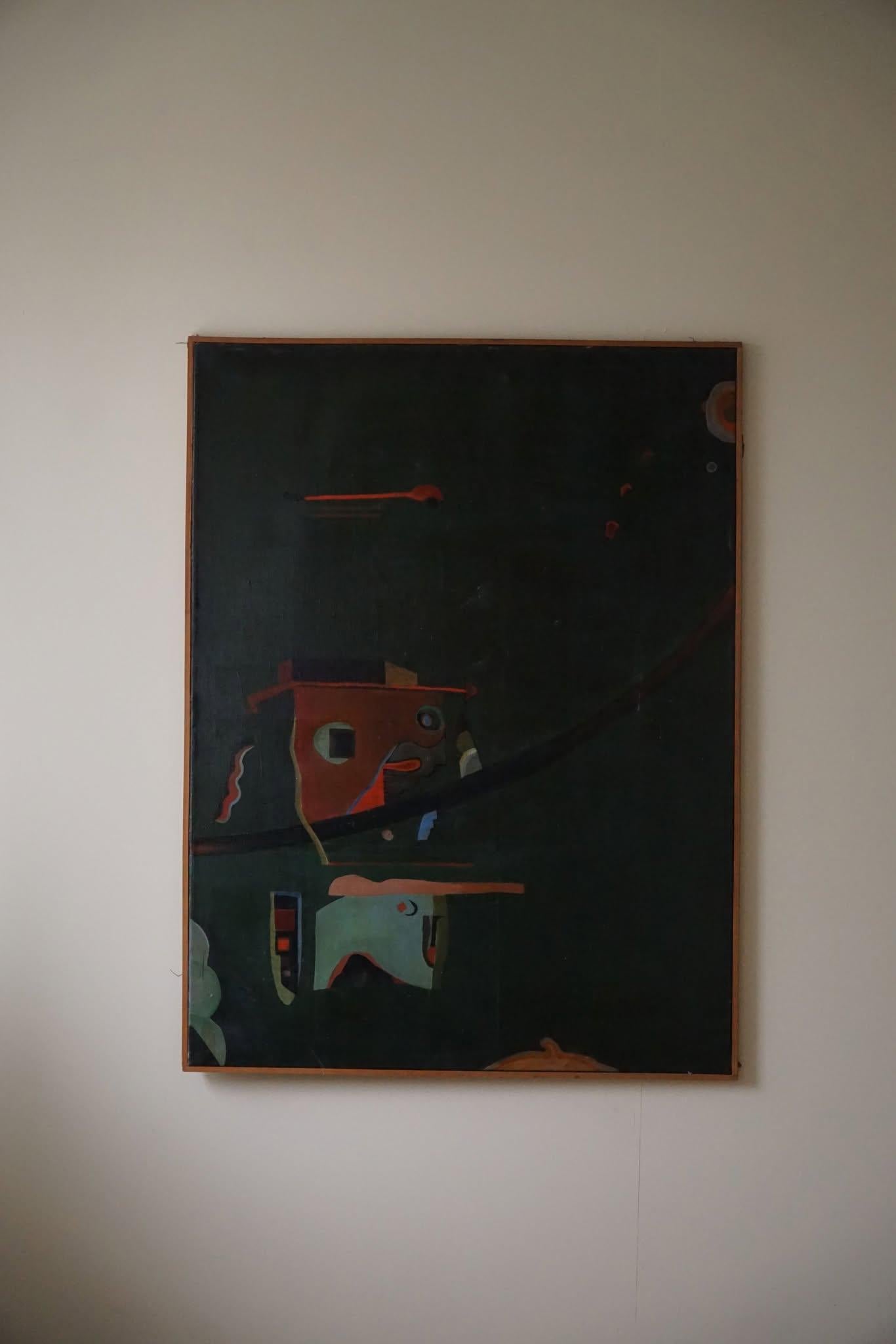 Pittura moderna danese, stile CoBrA, olio su tela di S. Kinleman, 1960 in vendita 1