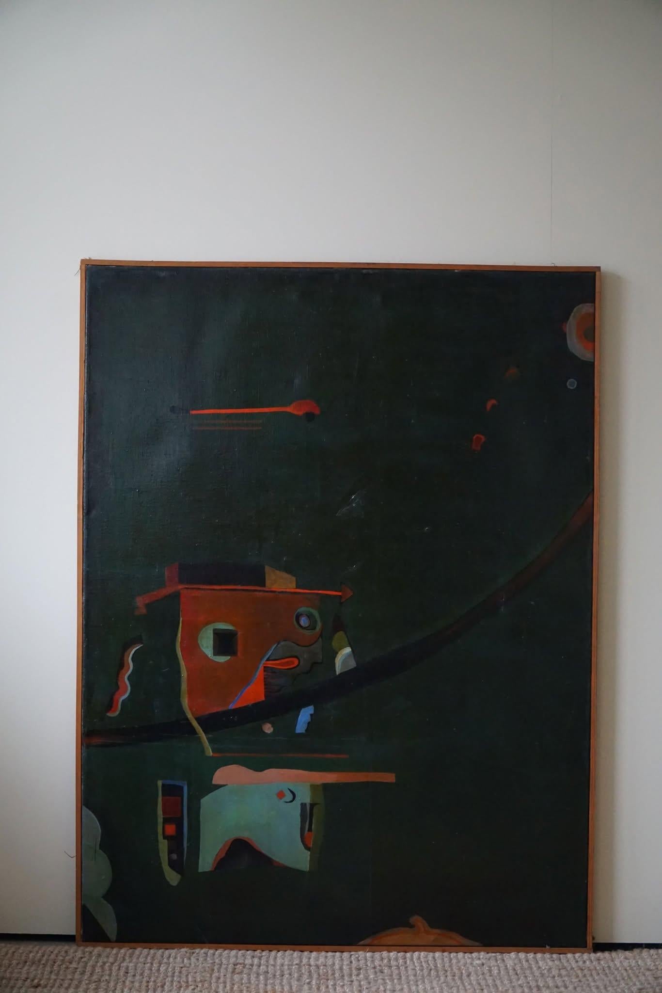 Pittura moderna danese, stile CoBrA, olio su tela di S. Kinleman, 1960 in vendita 2
