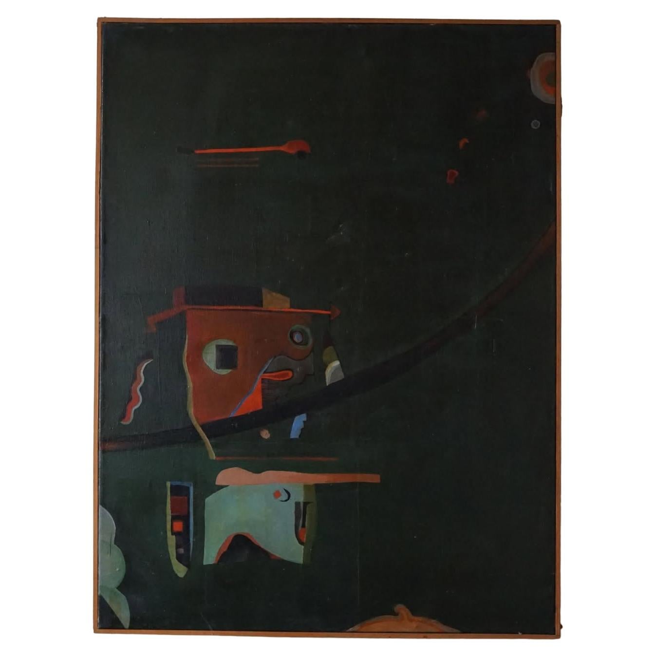 Pittura moderna danese, stile CoBrA, olio su tela di S. Kinleman, 1960 in vendita