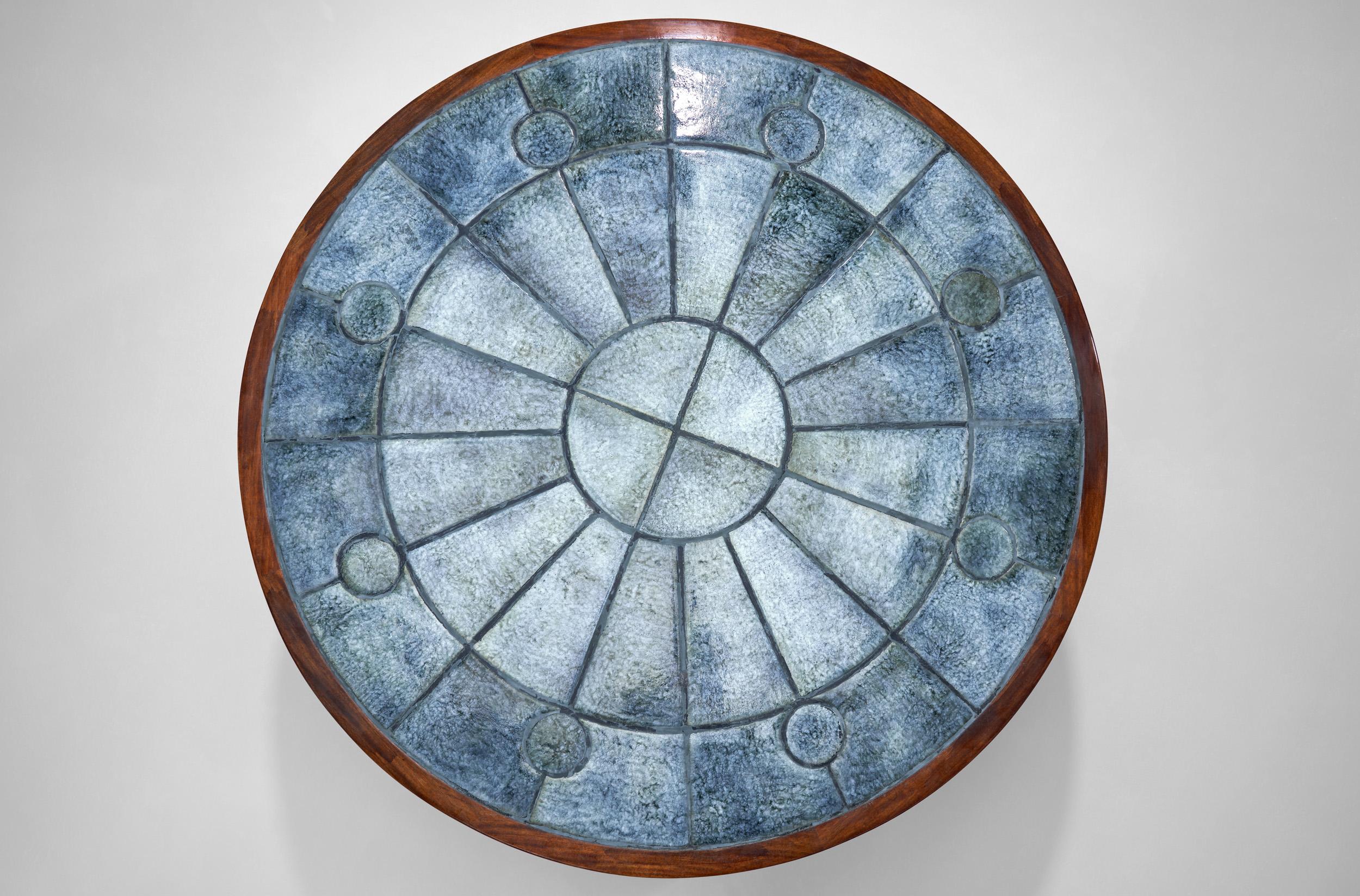 Table basse moderne danoise avec carreaux bleus, Danemark années 1950 en vente 6