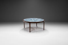 Danish Modern Coffee Table with Blue Tiles, Denmark 1950s