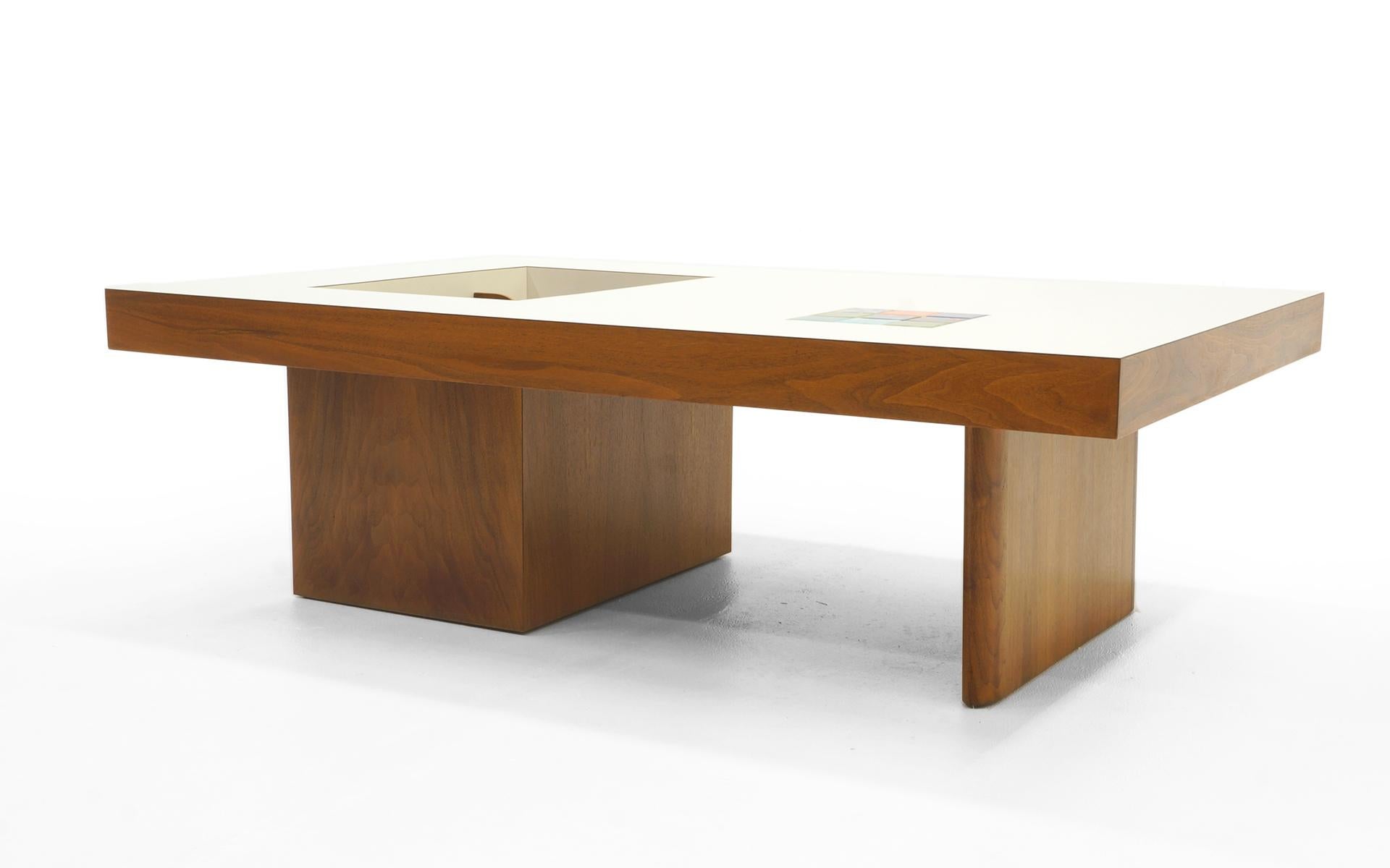 Mid-20th Century Danish Modern Coffee Table with Built in Magazine / Album Storage, Tile Inlay