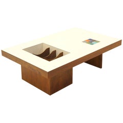 Danish Modern Coffee Table with Built in Magazine / Album Storage, Tile Inlay