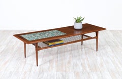 Danish Modern Coffee Table with Mosaic Top & Cane Shelf by Selig