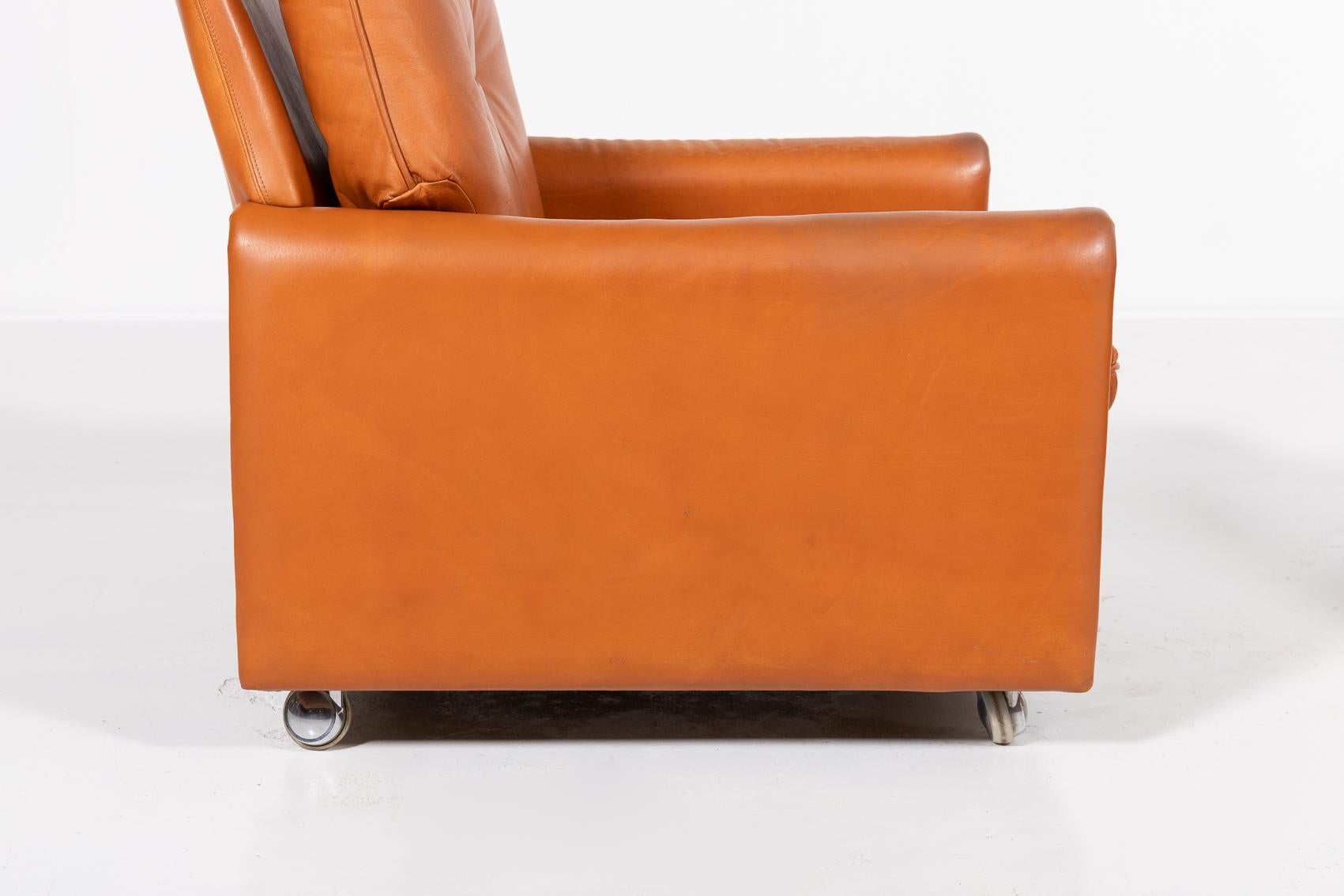 Danish Modern cognac leather armchairs from 1960’s For Sale 1