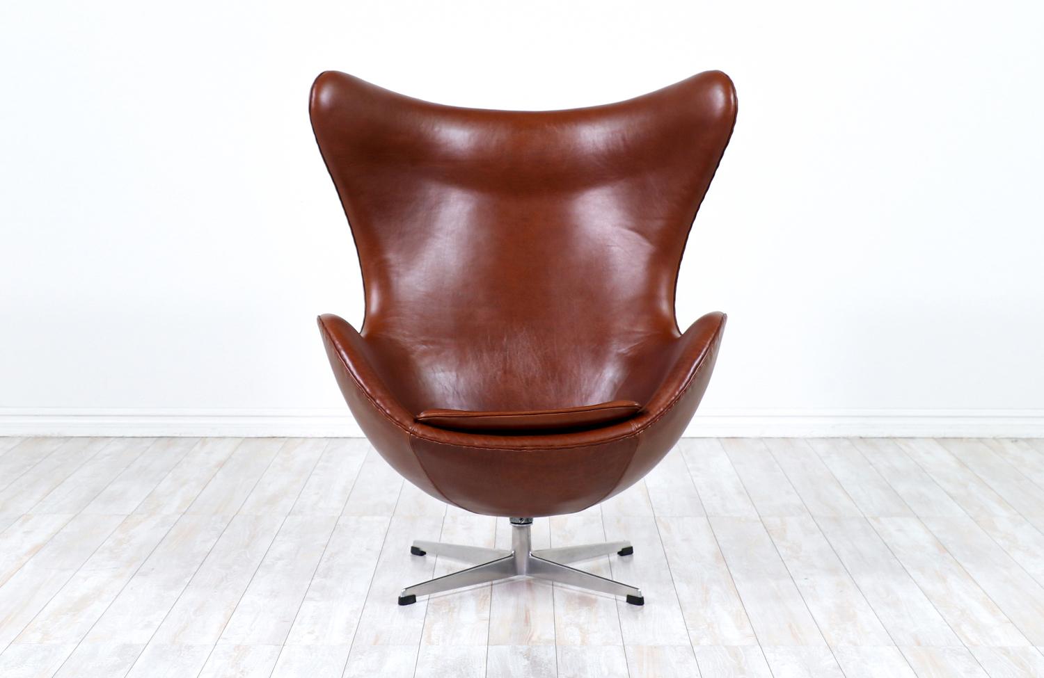 Mid-Century Modern Expertly Restored - Danish Modern Cognac Leather “Egg” Chair by Arne Jacobsen