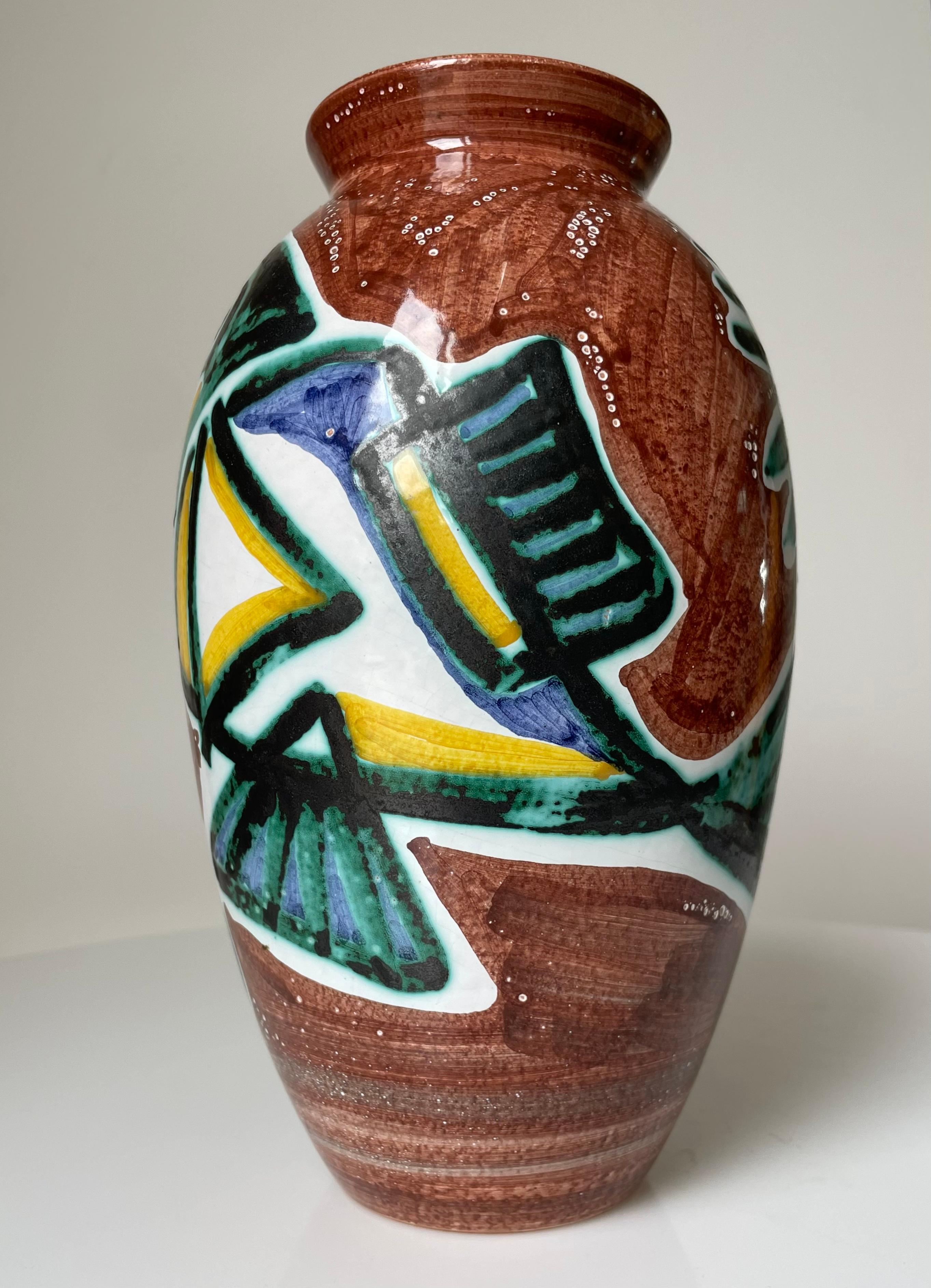 Hand-Painted Danish Modern Colorful Fish Ceramic Vase, 1960s For Sale 5