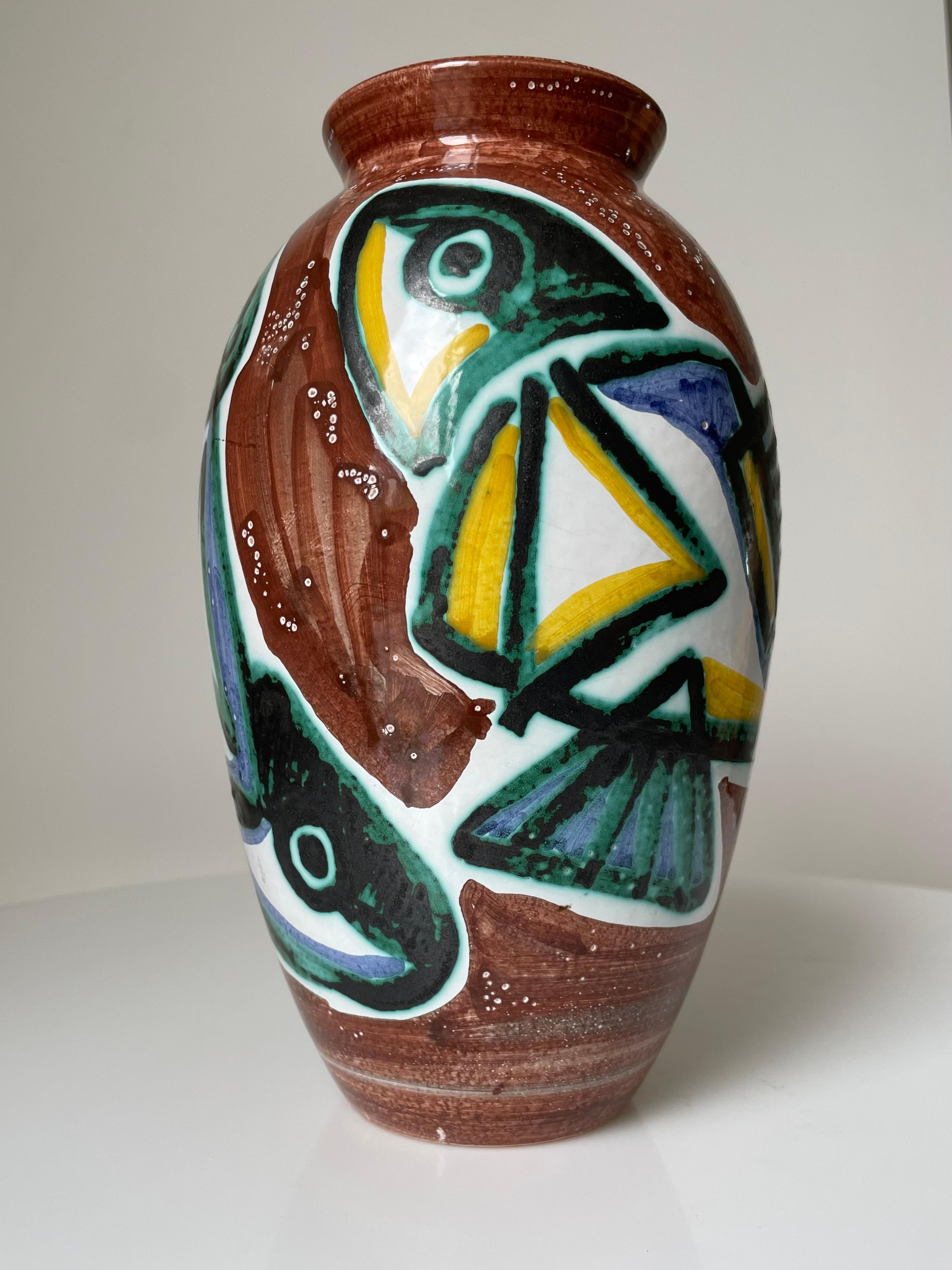 Hand-Painted Danish Modern Colorful Fish Ceramic Vase, 1960s For Sale 6