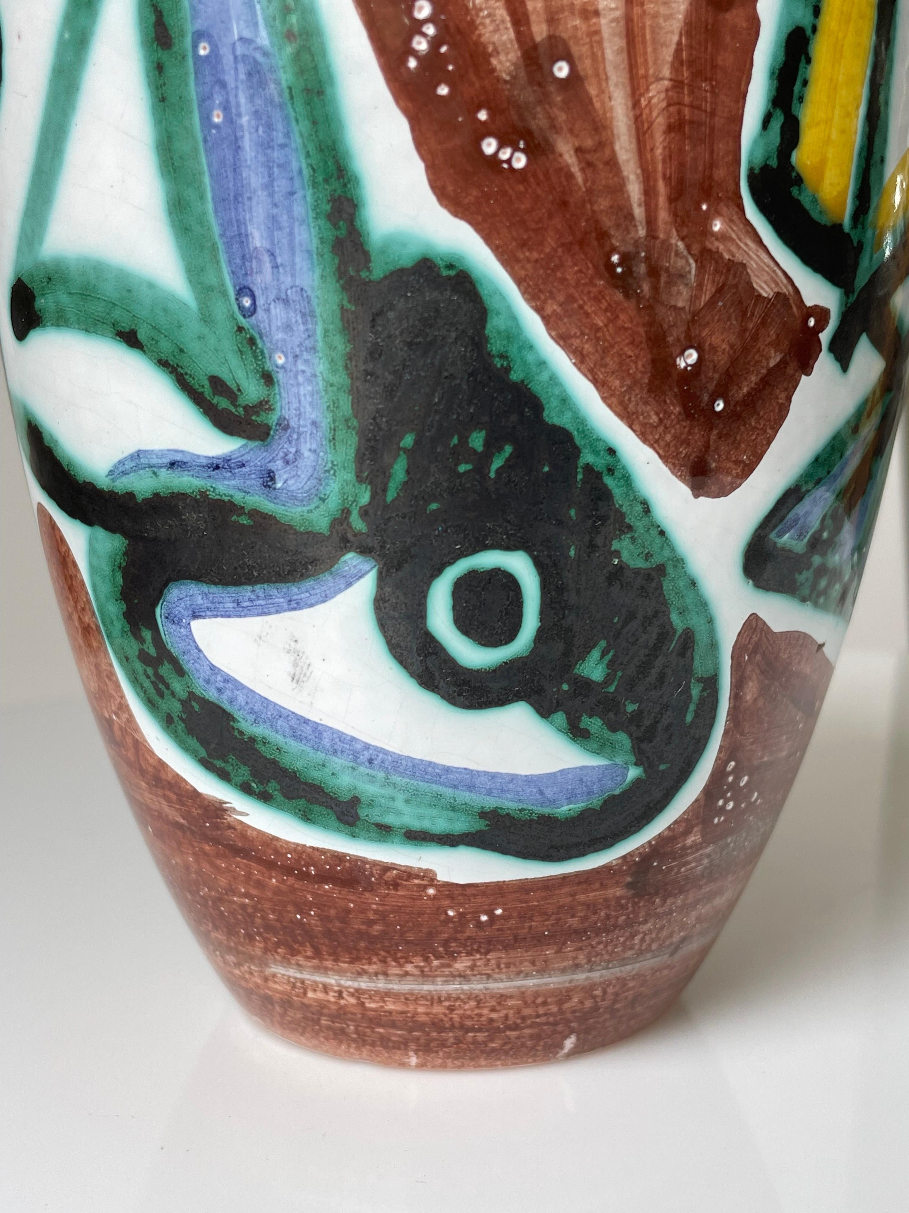 20th Century Hand-Painted Danish Modern Colorful Fish Ceramic Vase, 1960s For Sale