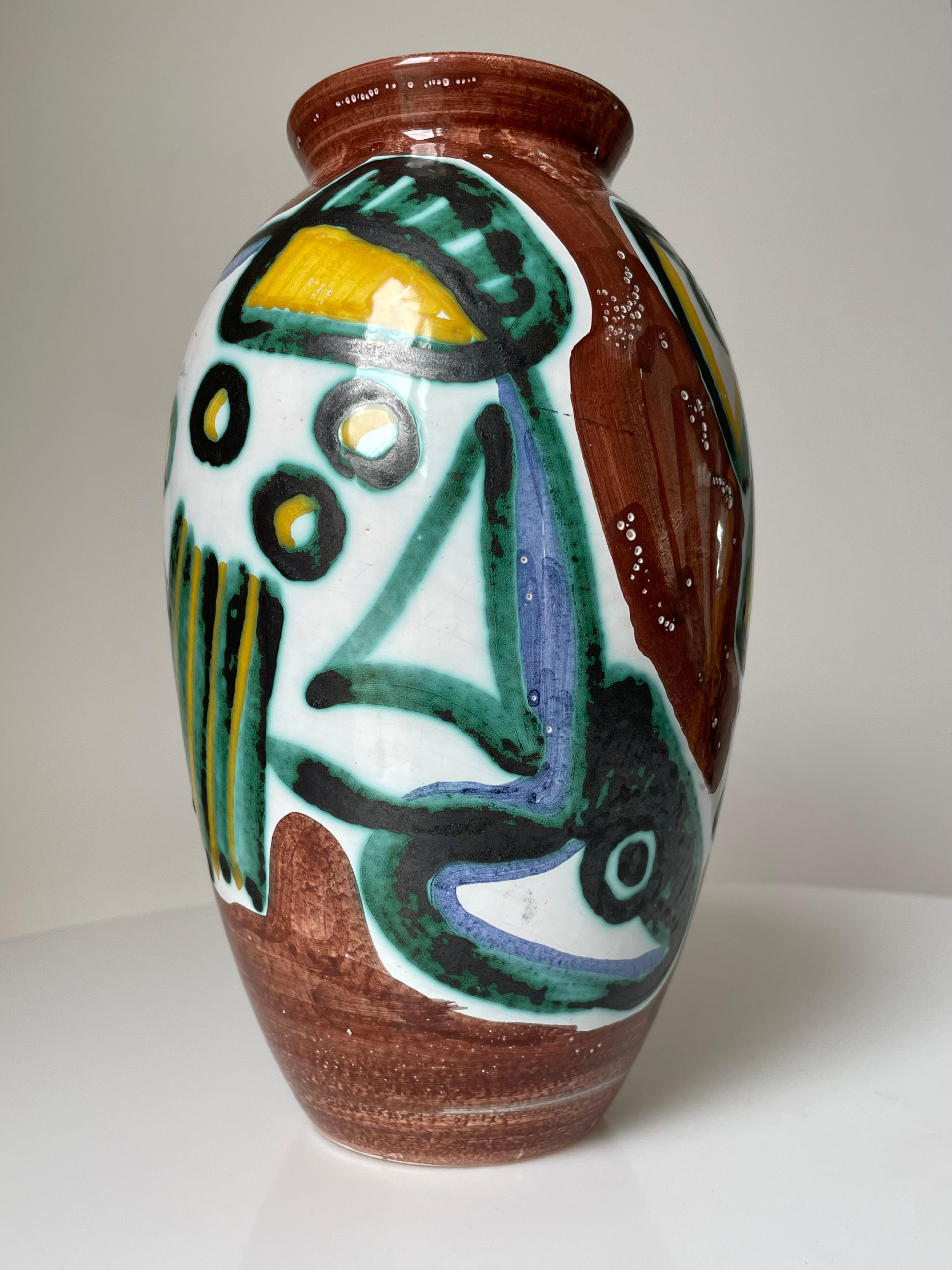 Hand-Painted Danish Modern Colorful Fish Ceramic Vase, 1960s For Sale 2