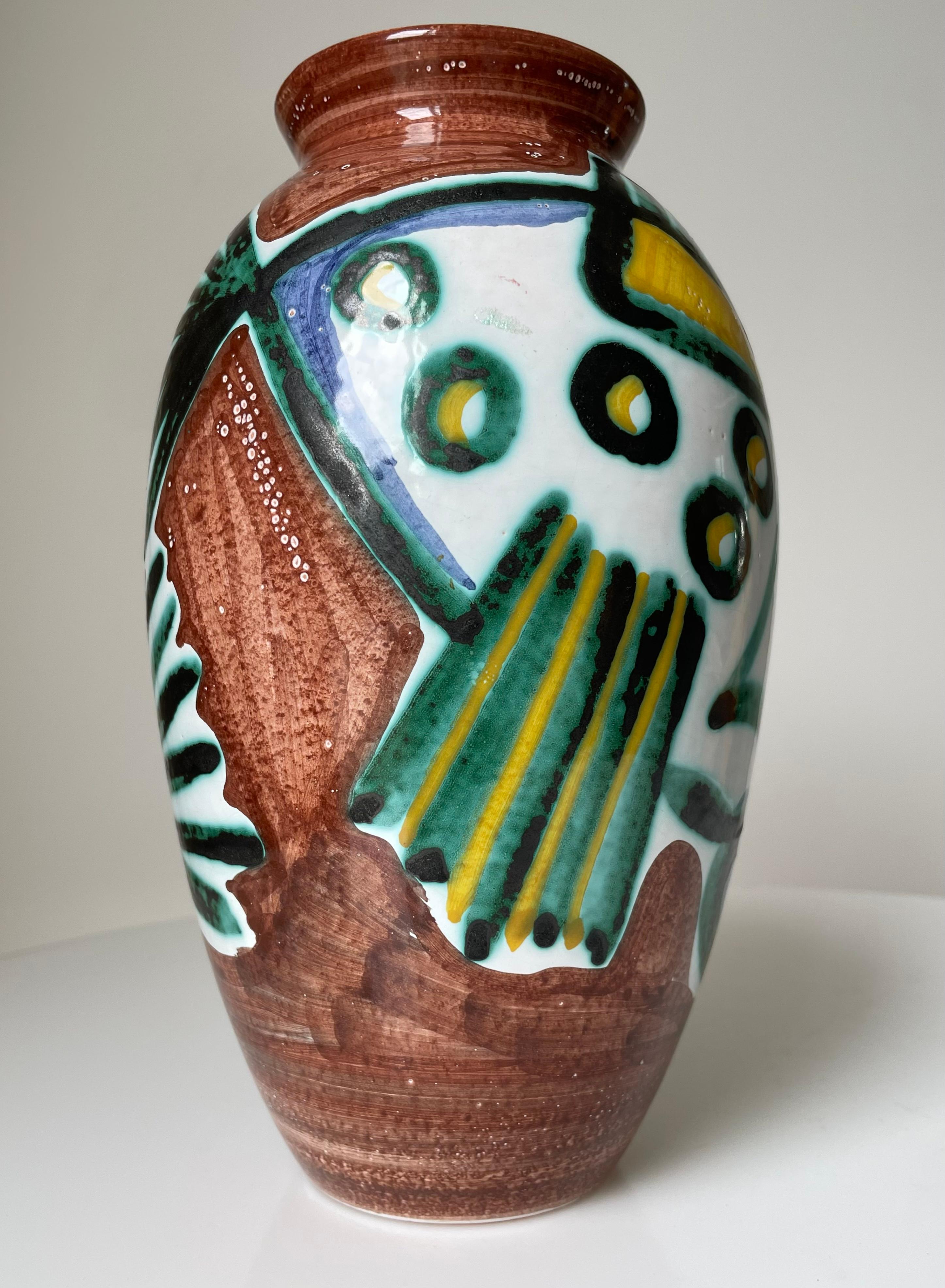 Hand-Painted Danish Modern Colorful Fish Ceramic Vase, 1960s For Sale 3