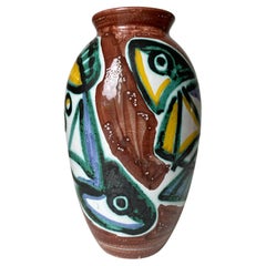 Danish Modern Colorful Fish Ceramic Vase, 1960s