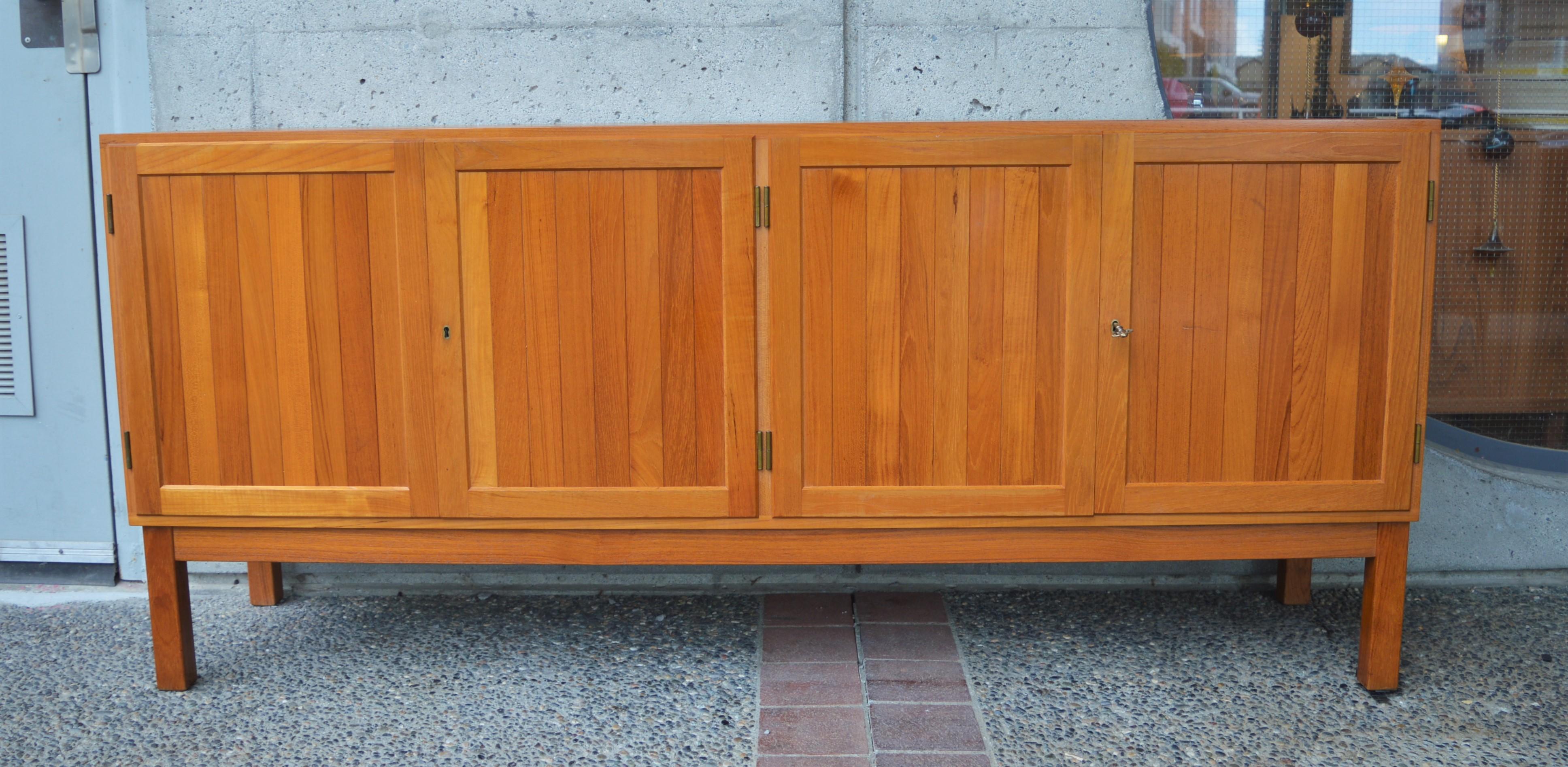 Mid-20th Century Danish Modern Completely Solid Teak 4-Door Credenza or Sideboard For Sale