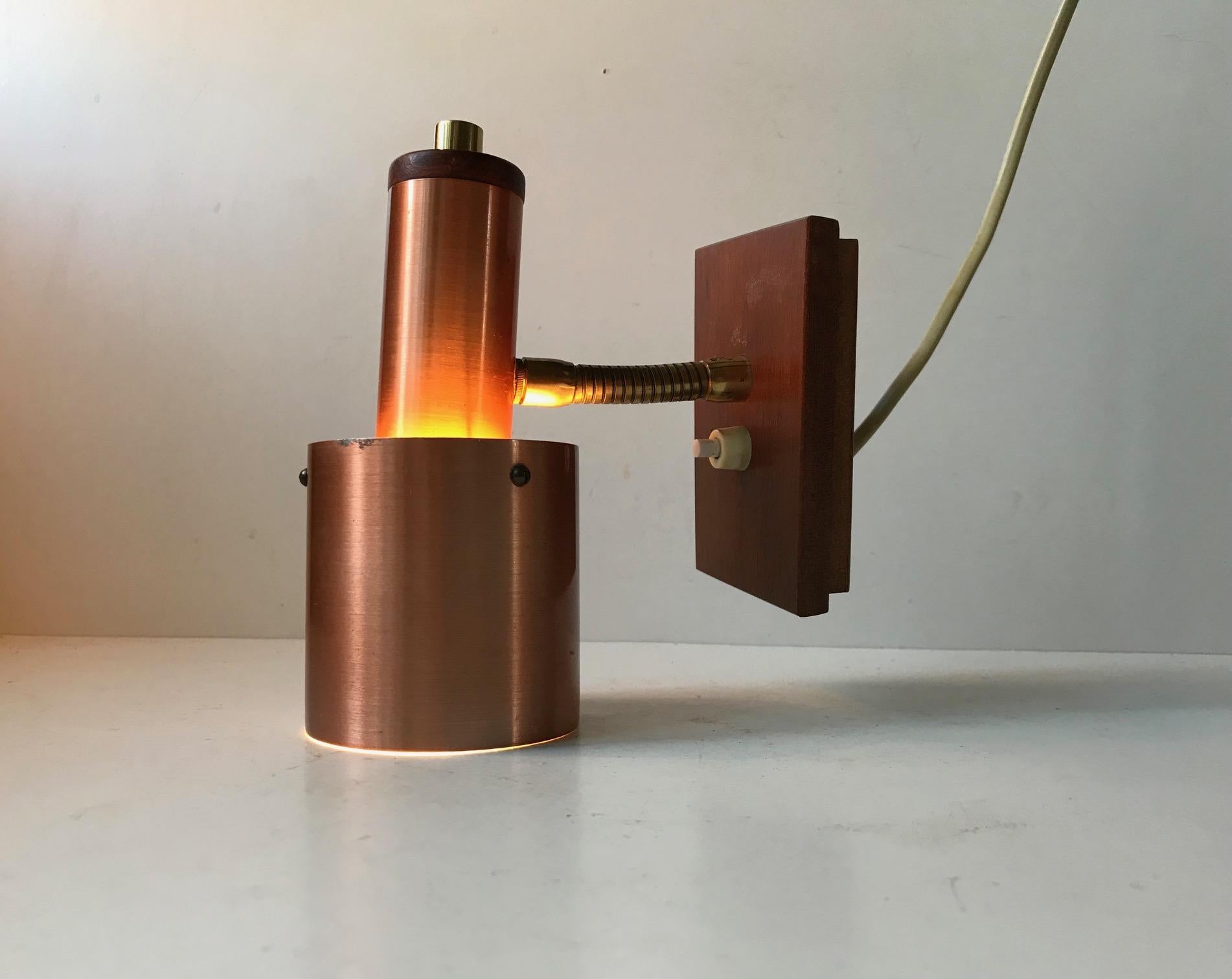 Mid-20th Century Danish Modern Copper, Brass and Teak Wall Light by E. S. Horn, 1960s