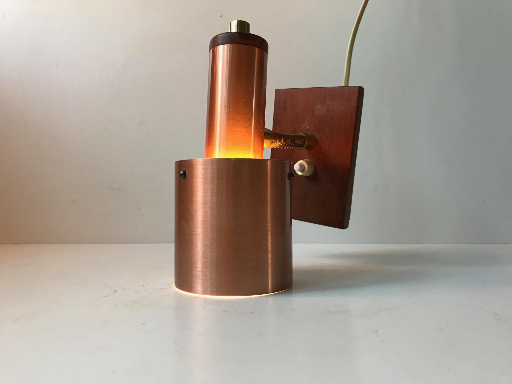 Danish Modern Copper, Brass and Teak Wall Light by E. S. Horn, 1960s 1