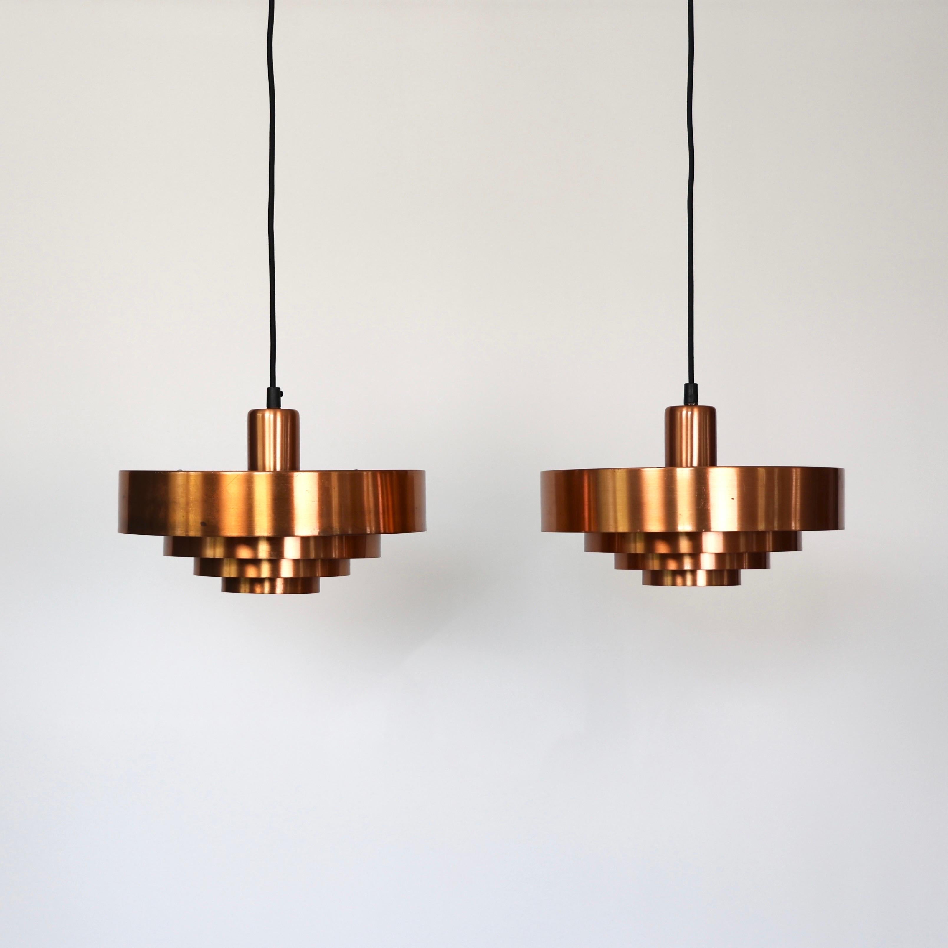 Danish Modern Copper Pendant Lights by Jo Hammerborg, 1960s, Denmark en venta 7