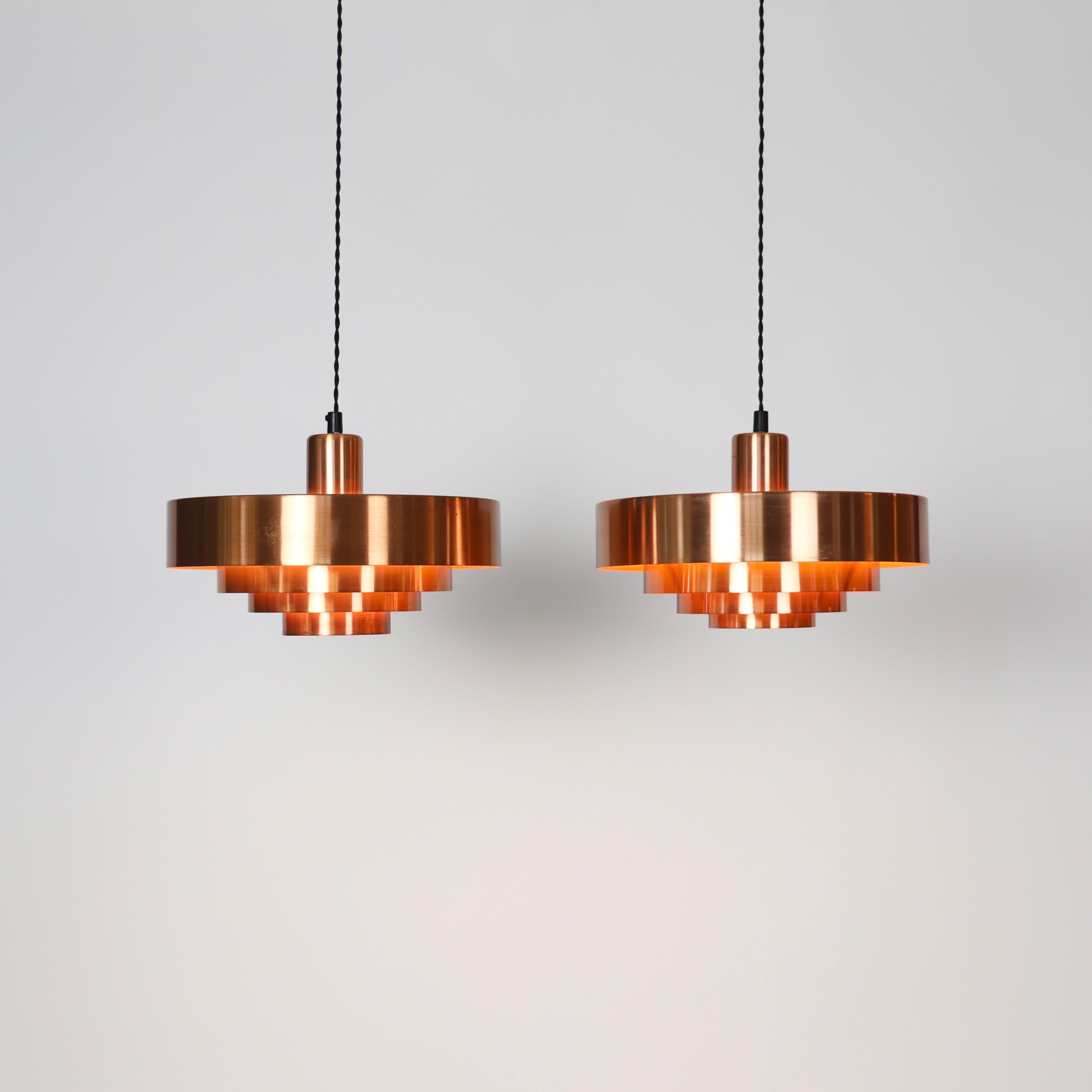 Danish Modern Copper Pendant Lights by Jo Hammerborg, 1960s, Denmark For Sale 11