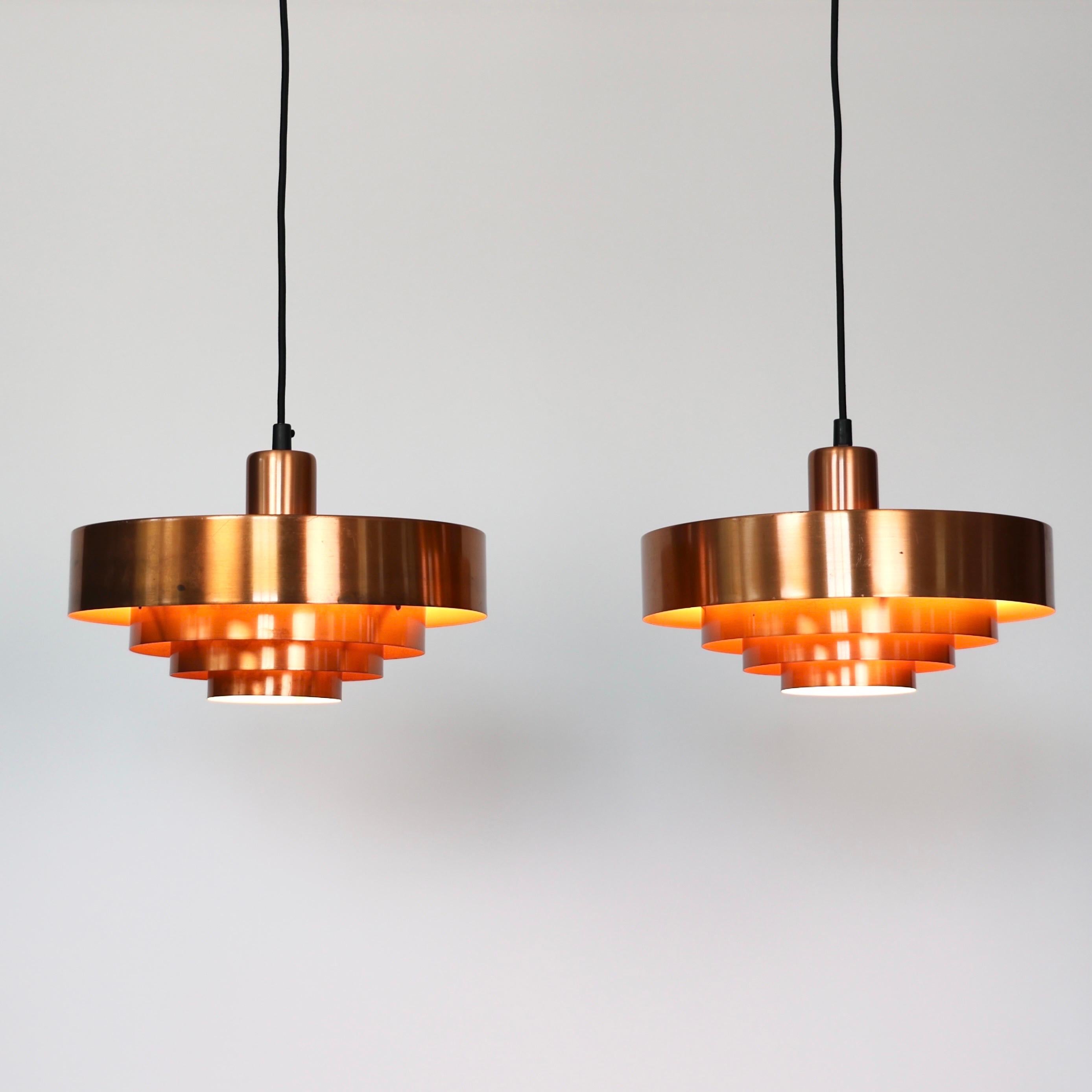 Danish Modern Copper Pendant Lights by Jo Hammerborg, 1960s, Denmark Danés en venta