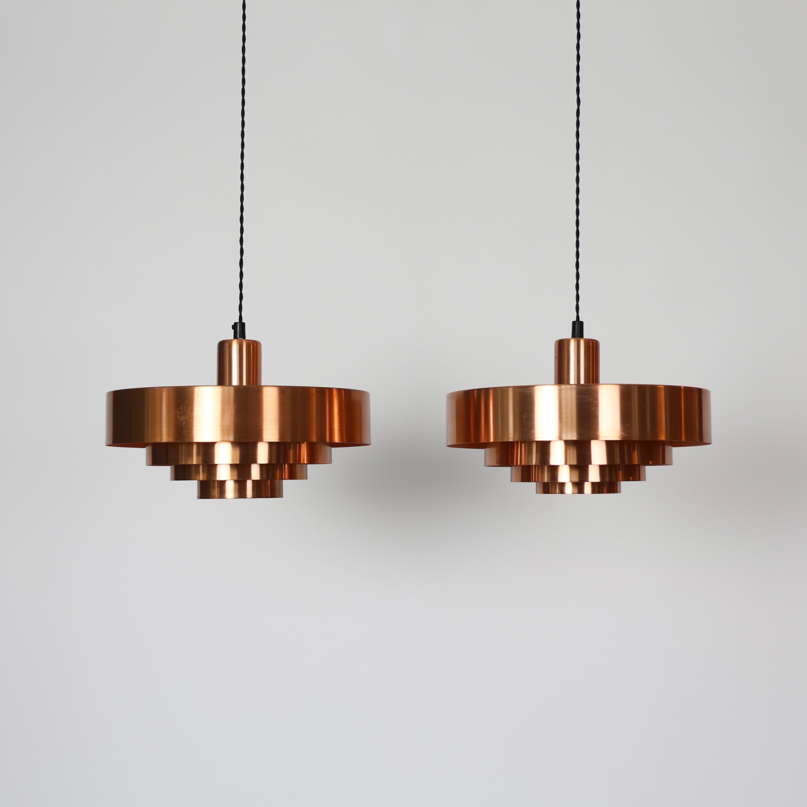 Scandinavian Modern Danish Modern Copper Pendant Lights by Jo Hammerborg, 1960s, Denmark For Sale