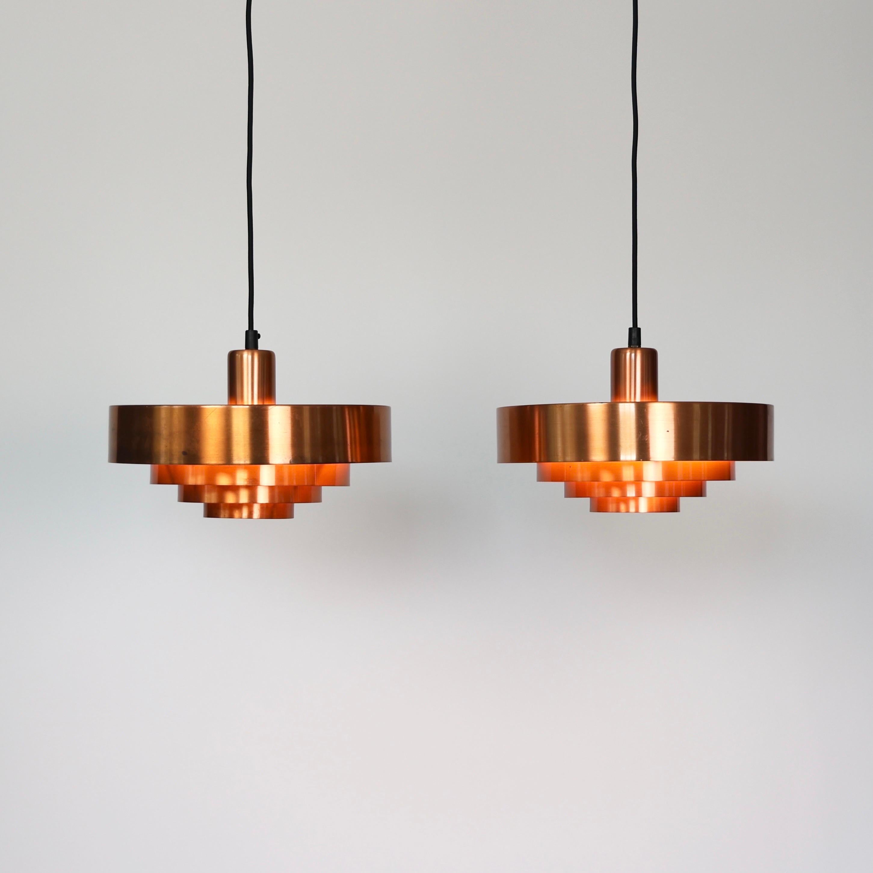 Danish Modern Copper Pendant Lights by Jo Hammerborg, 1960s, Denmark en Bastante bueno estado para la venta en Værløse, DK
