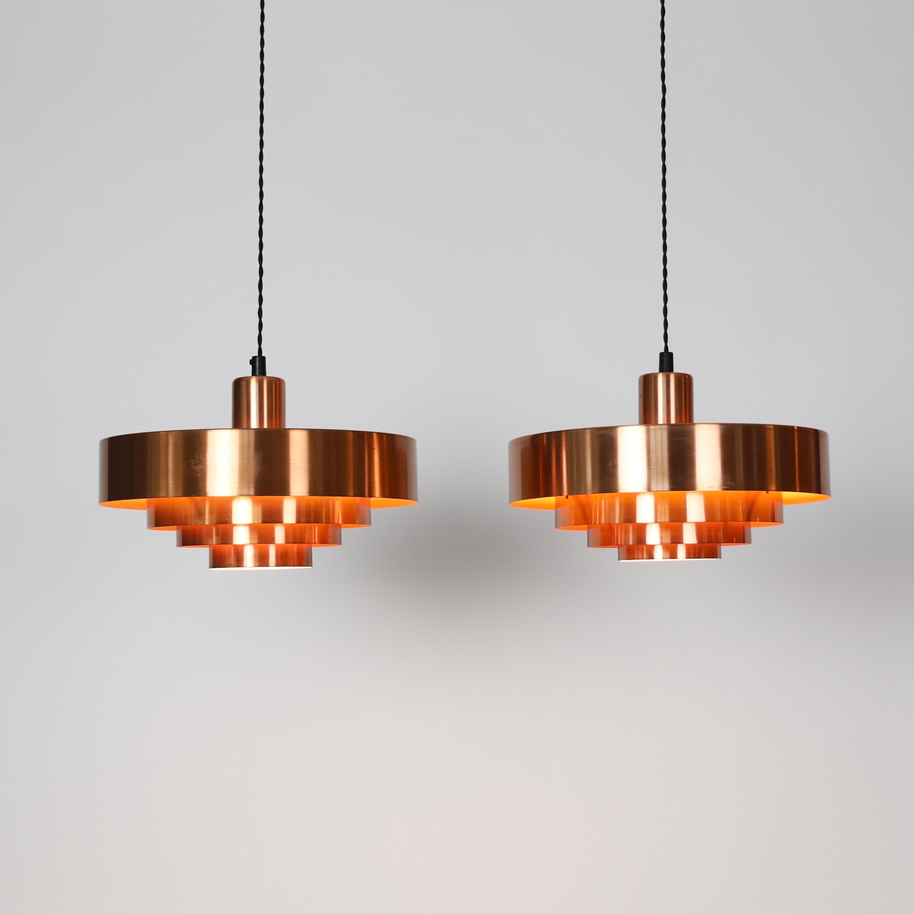 Danish Modern Copper Pendant Lights by Jo Hammerborg, 1960s, Denmark In Fair Condition For Sale In Værløse, DK