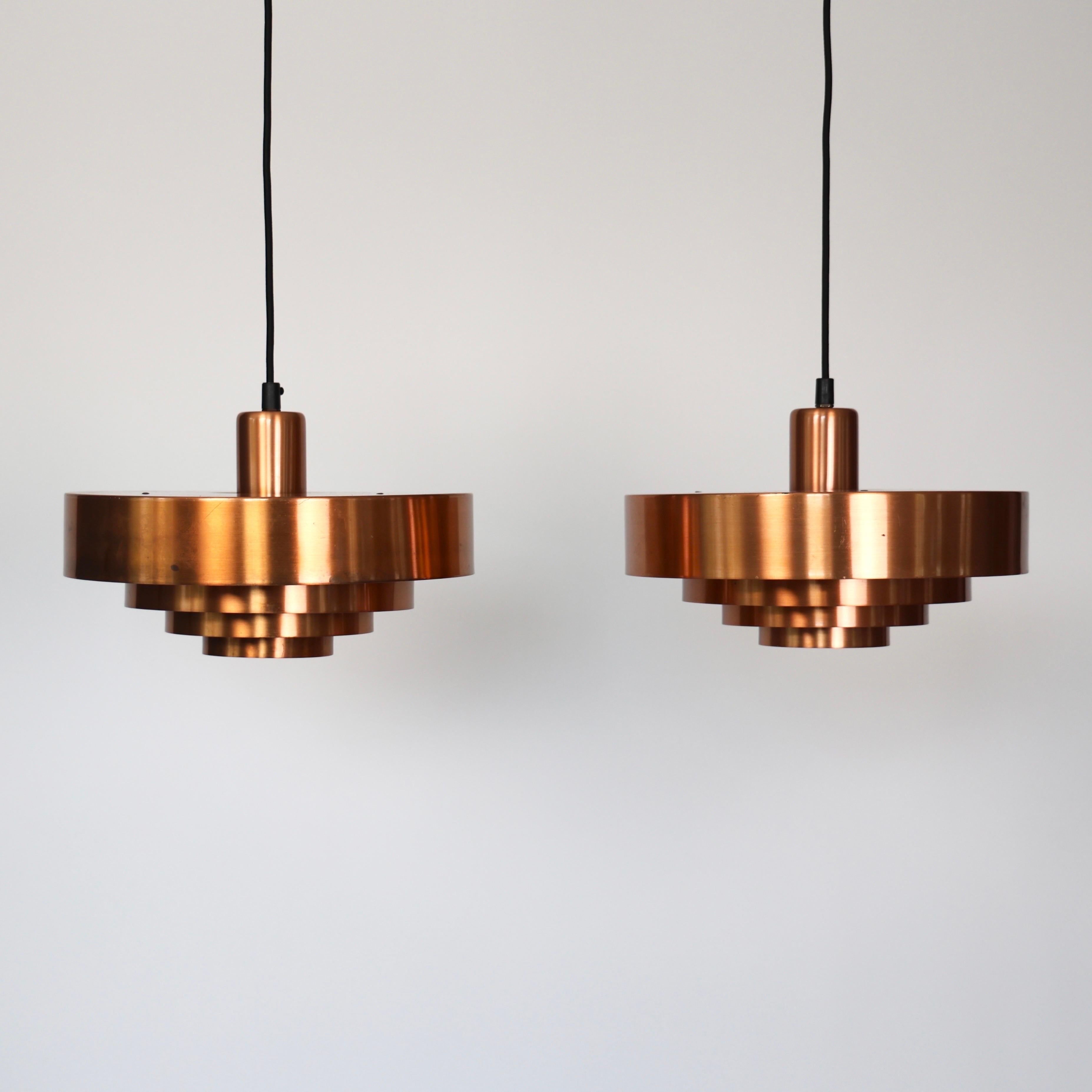 Danish Modern Copper Pendant Lights by Jo Hammerborg, 1960s, Denmark mediados del siglo XX en venta
