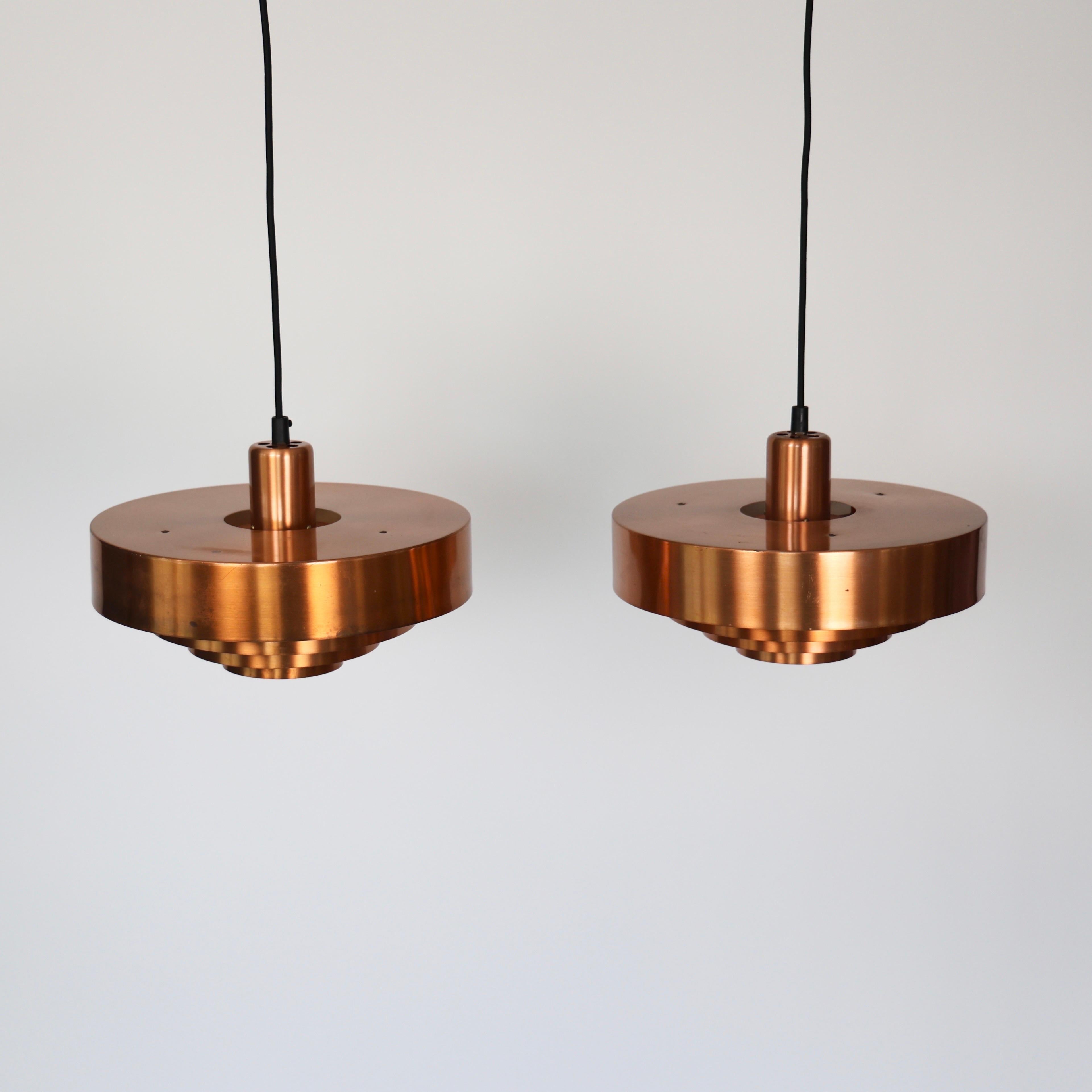 Danish Modern Copper Pendant Lights by Jo Hammerborg, 1960s, Denmark Cobre en venta
