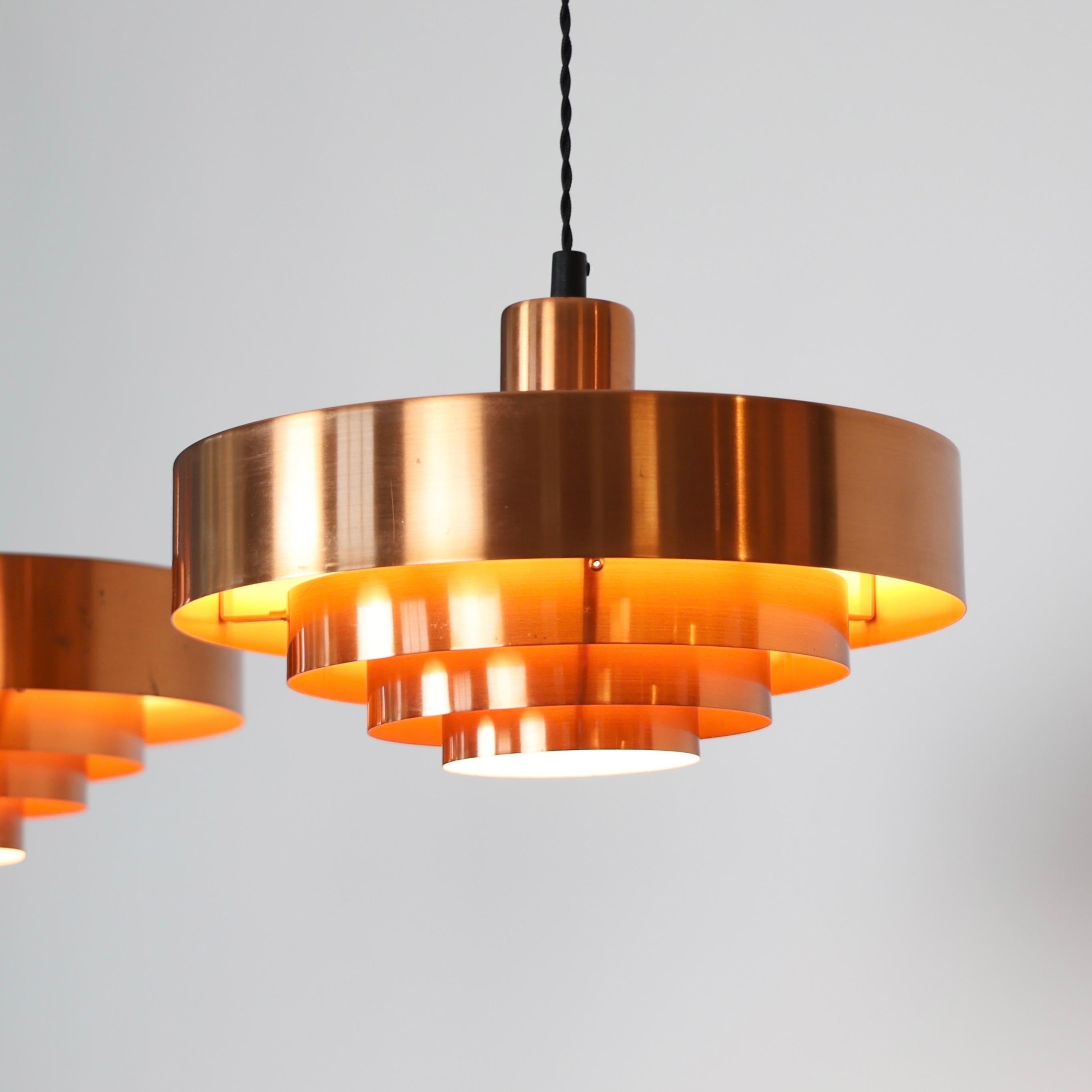 Danish Modern Copper Pendant Lights by Jo Hammerborg, 1960s, Denmark For Sale 1