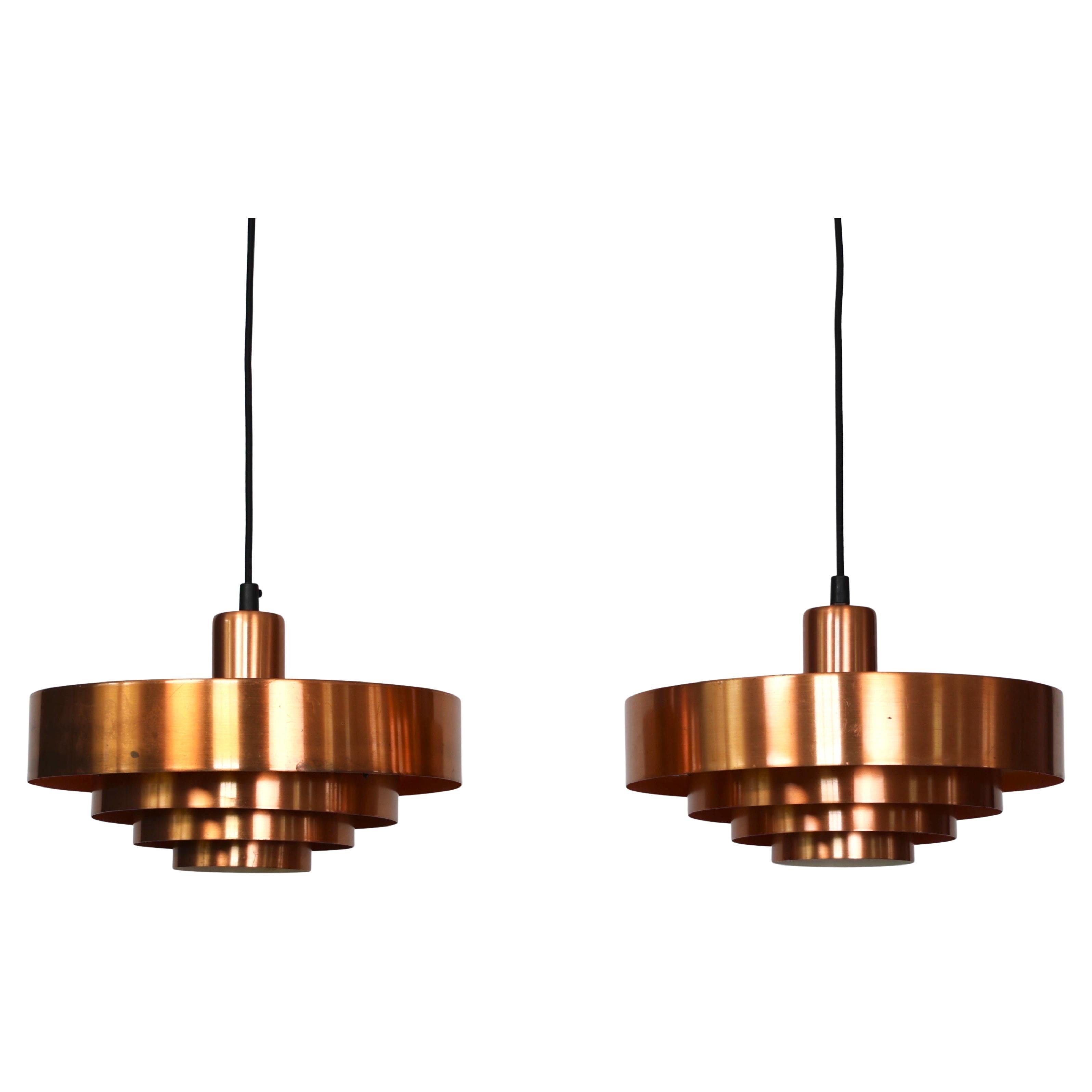 Danish Modern Copper Pendant Lights by Jo Hammerborg, 1960s, Denmark en venta